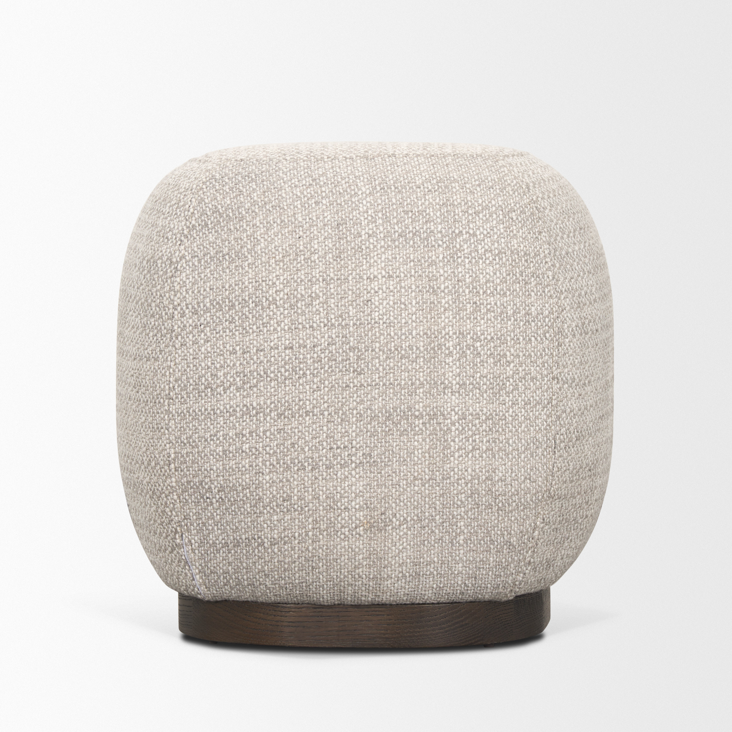 siren gray fabric w/ dark brown wood round accent stool