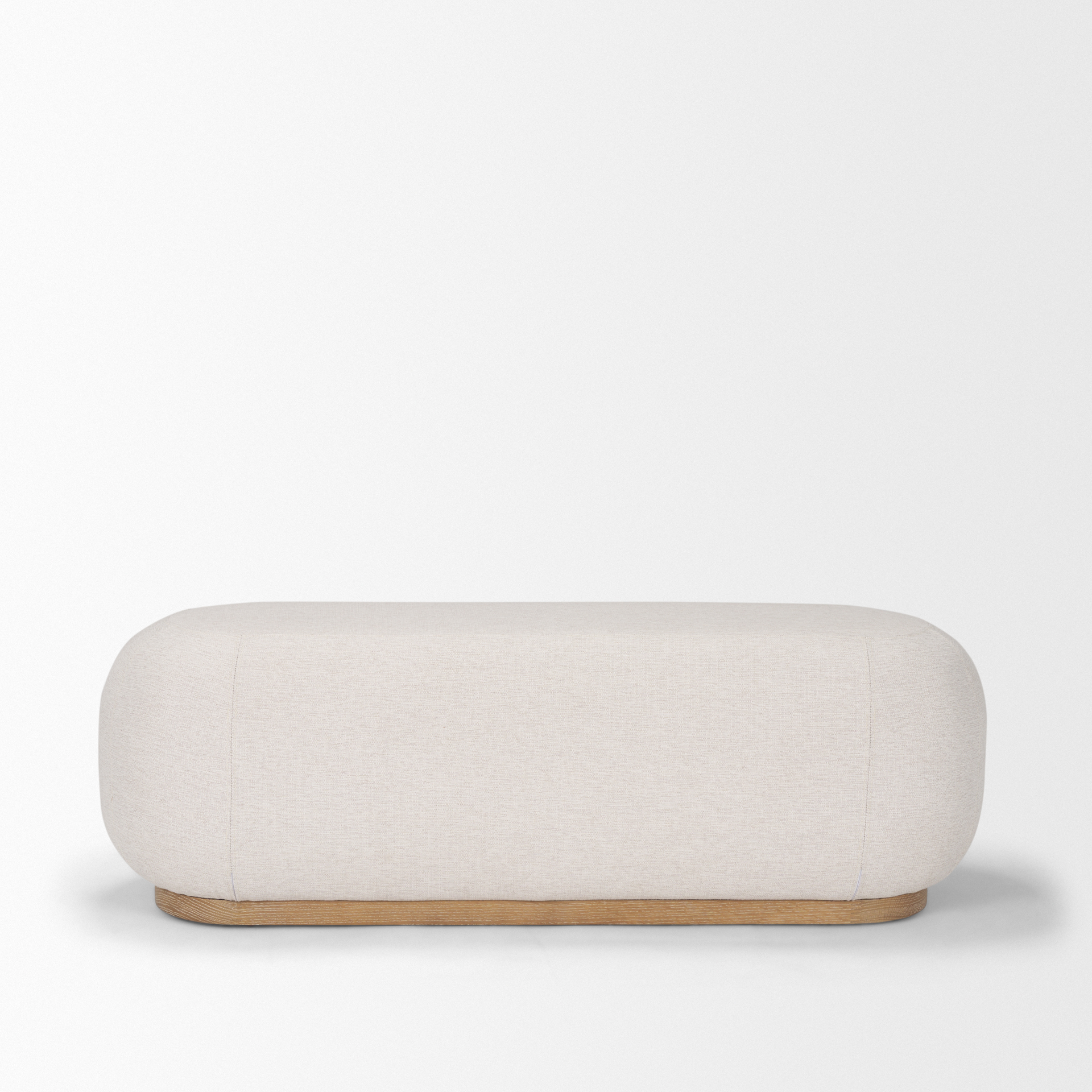 Siren Cream Fabric w/ Light Brown Wood Oblong Bench