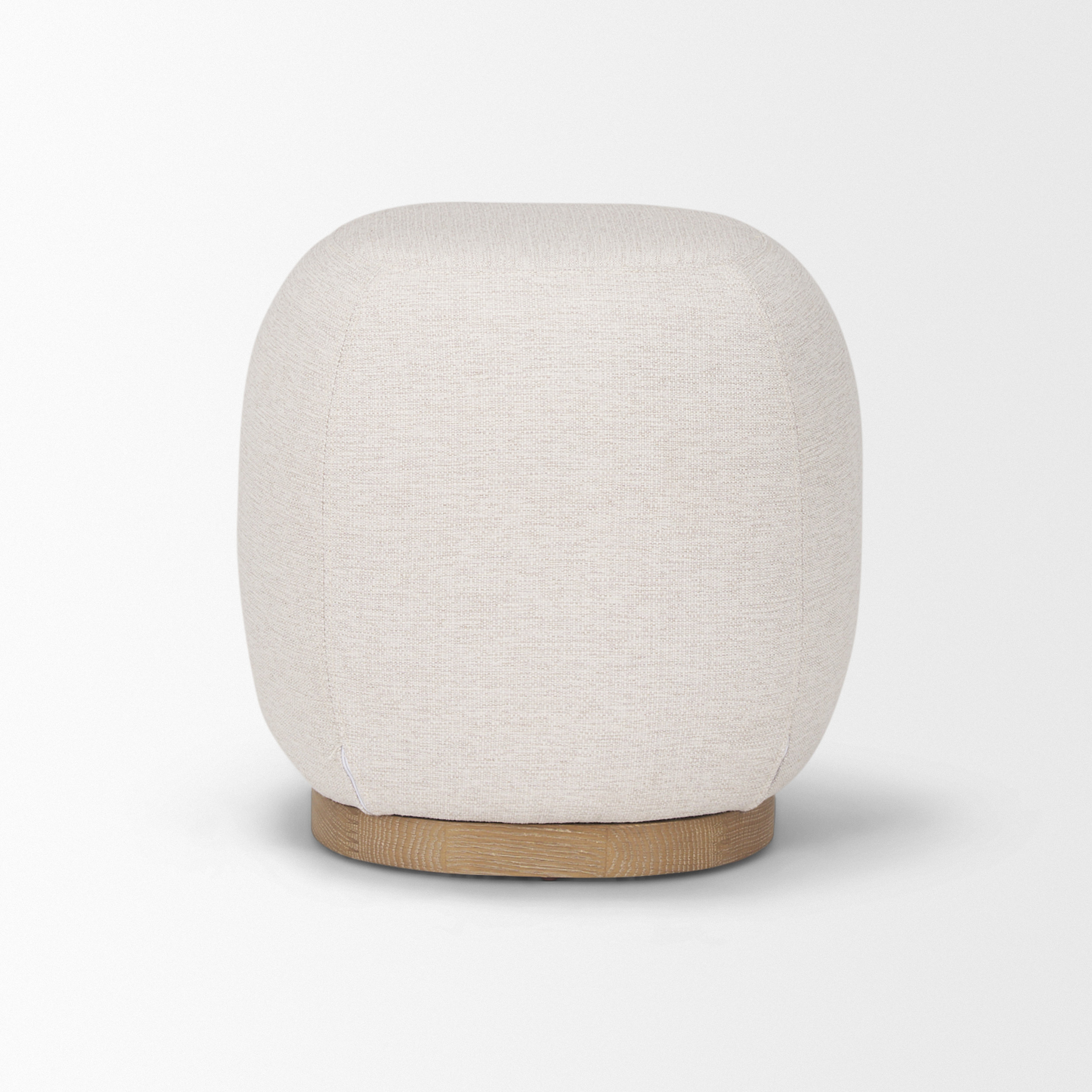 siren cream fabric w/ light brown wood round accent stool