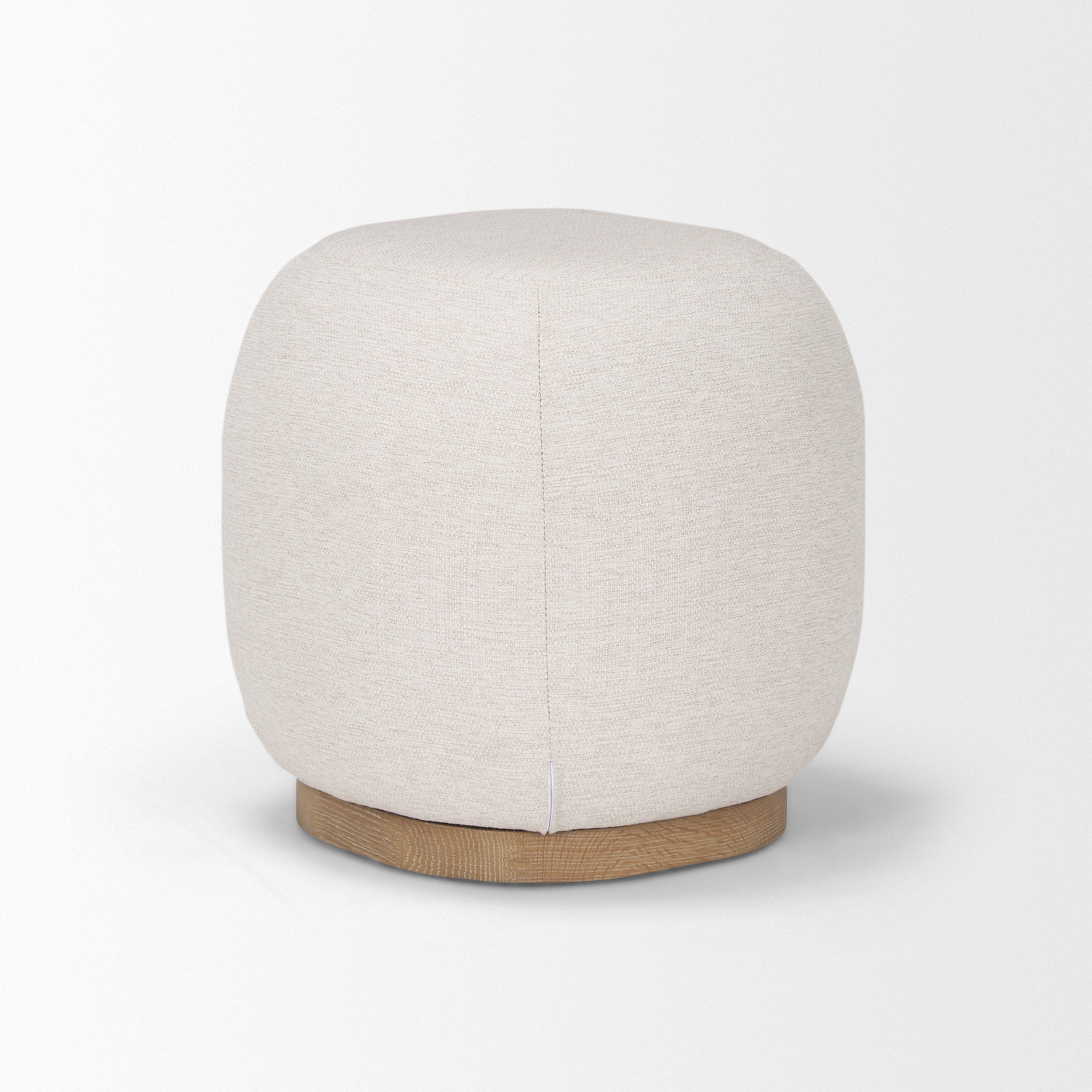 siren cream fabric w/ light brown wood round accent stool