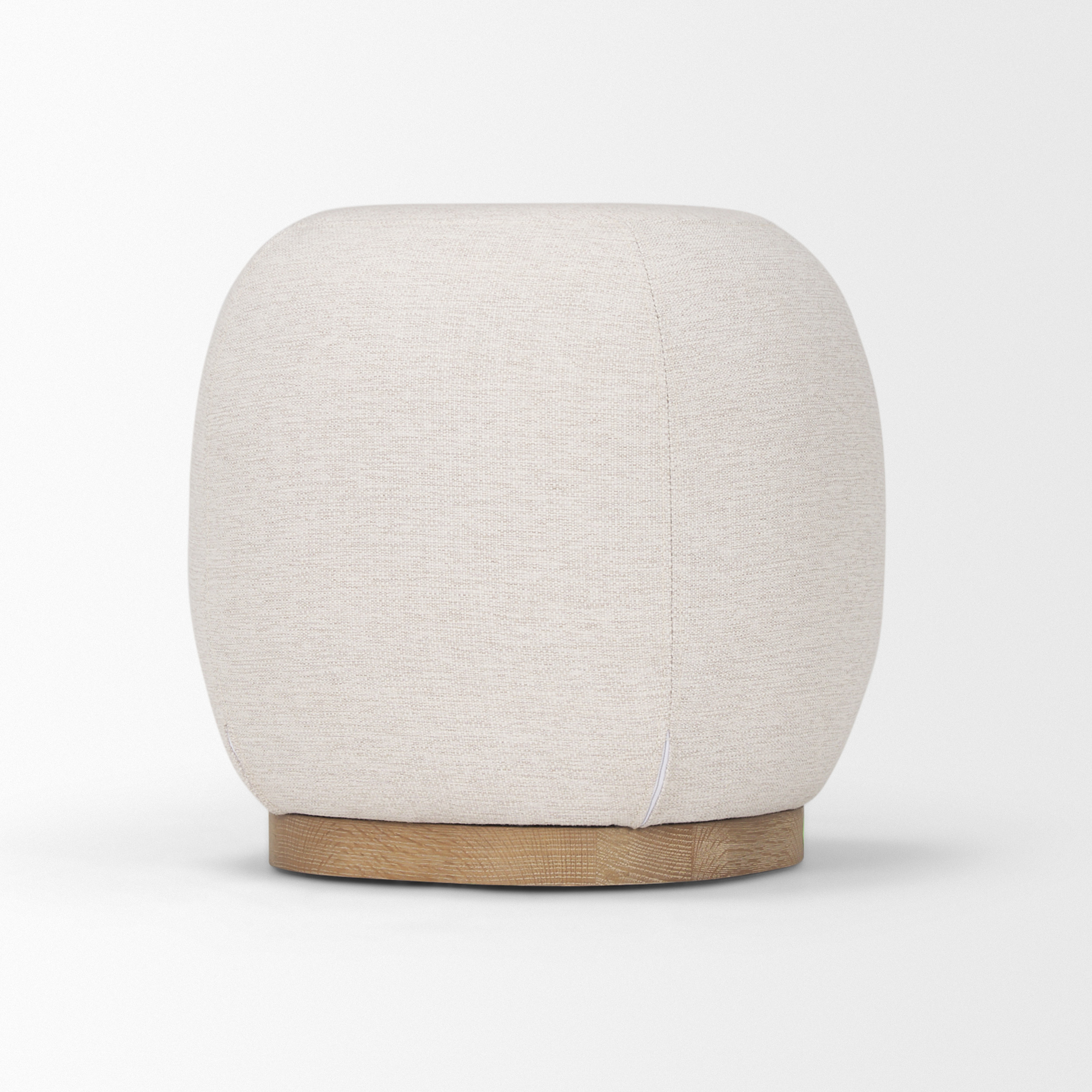 siren cream fabric w/ light brown wood round accent stool