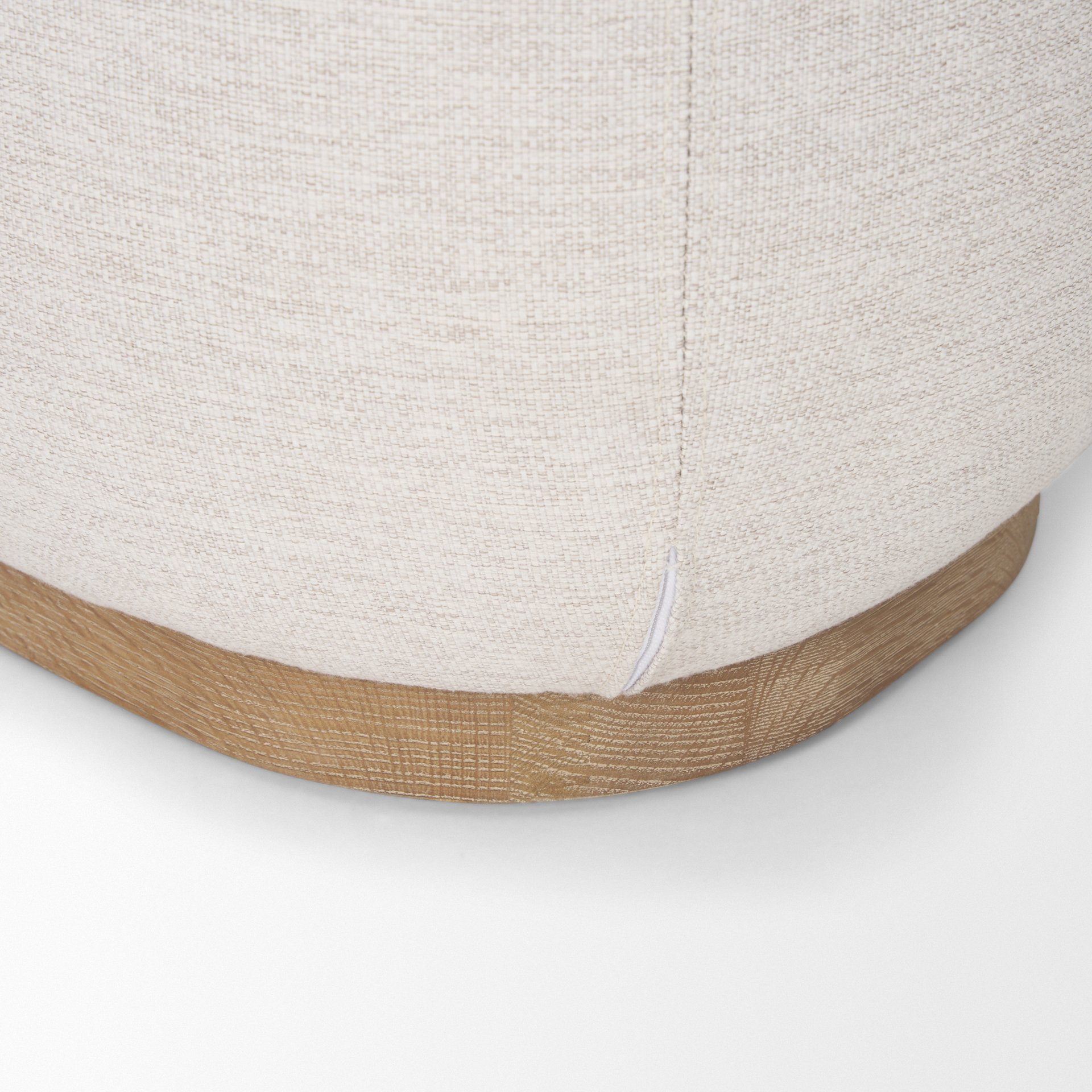 siren cream fabric w/ light brown wood round accent stool
