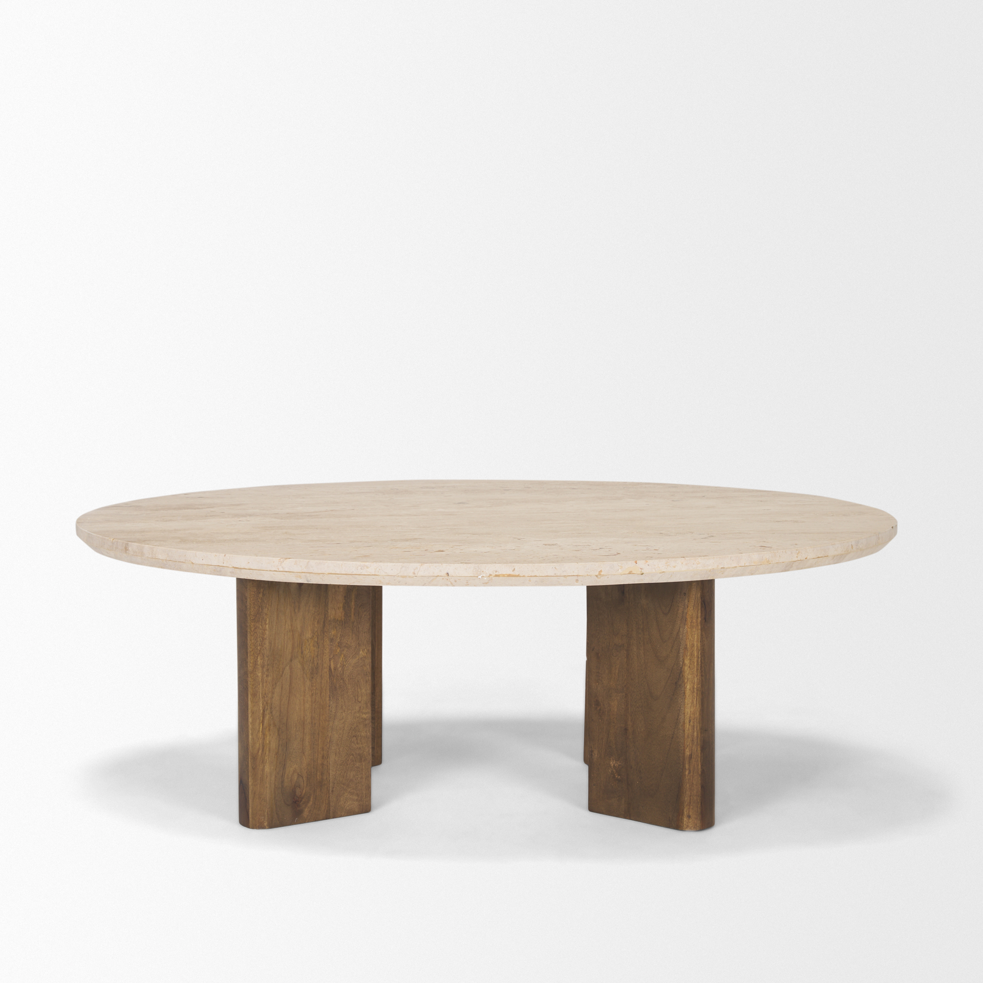 syona travertine + mango wood leg oval coffee table