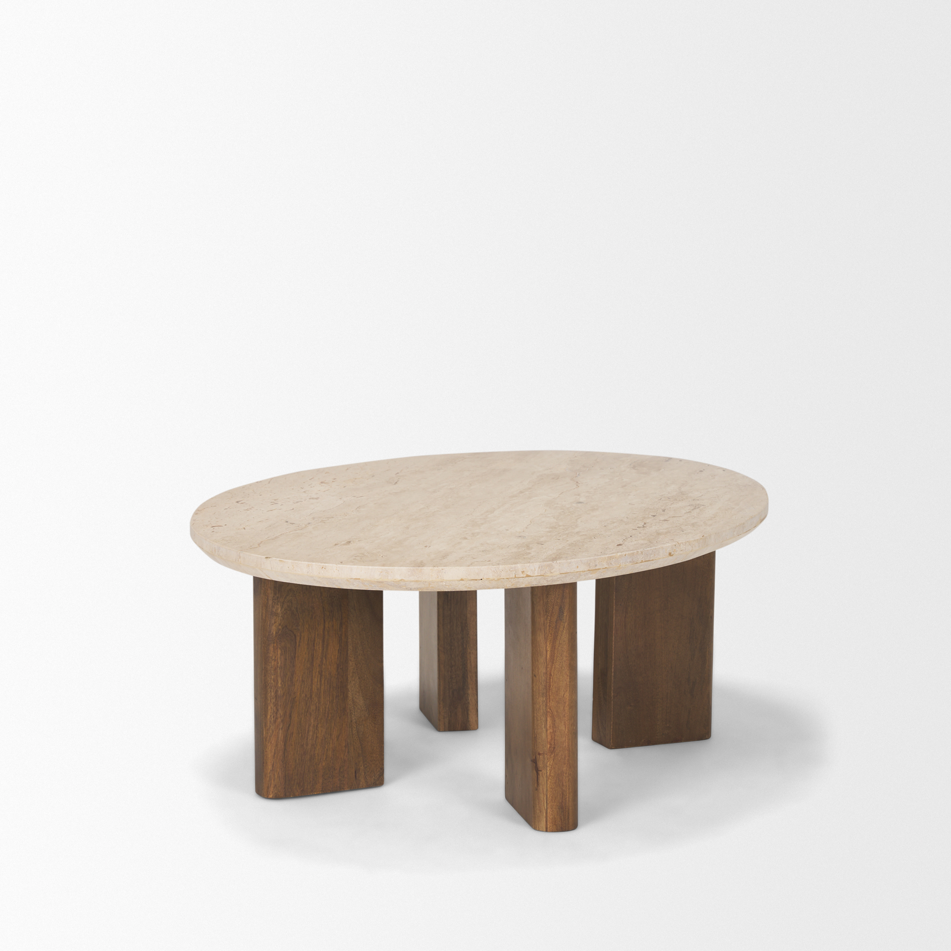 syona travertine + mango wood leg oval coffee table