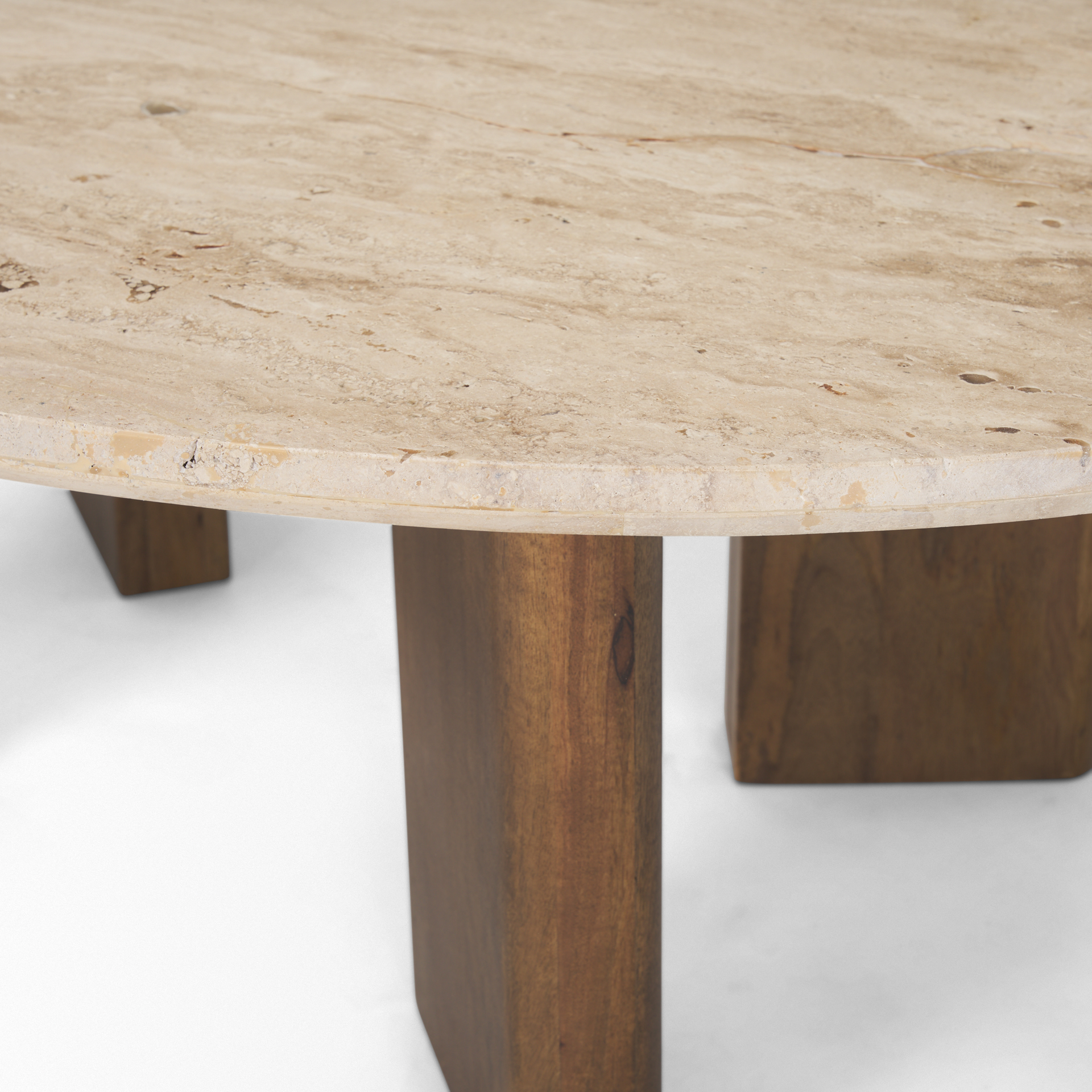 syona travertine + mango wood leg oval coffee table