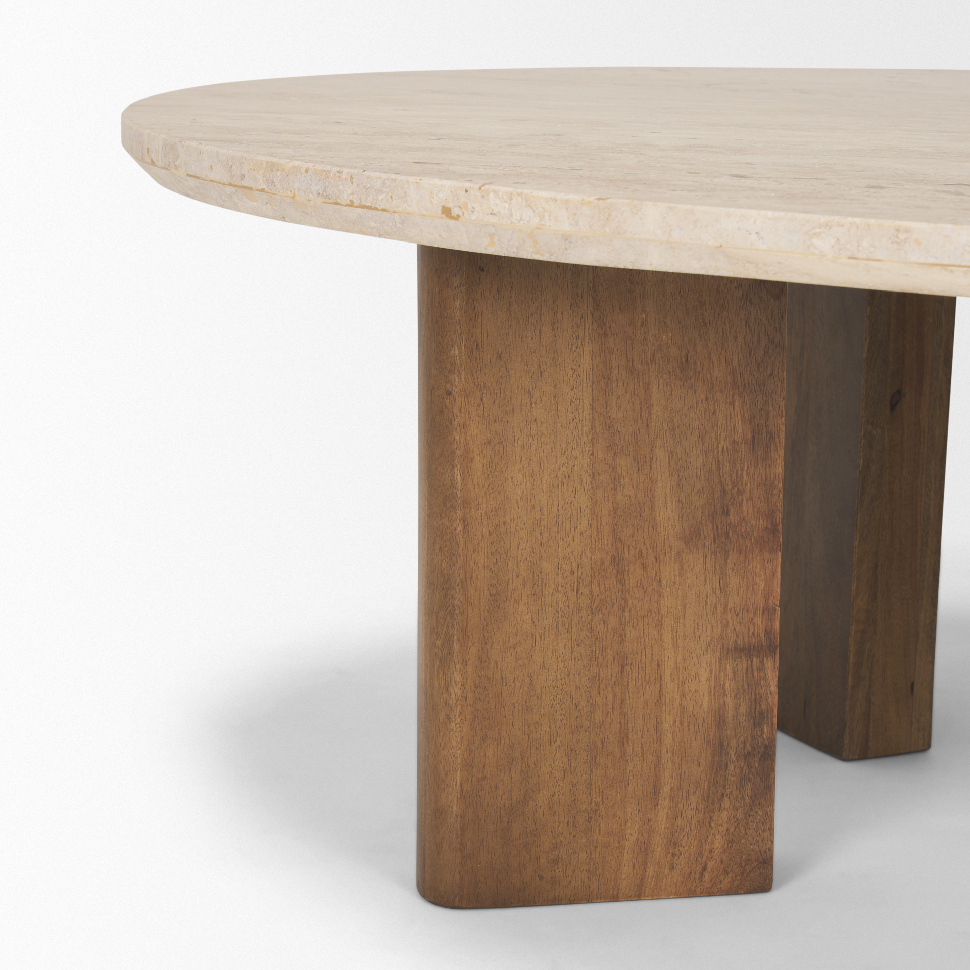 syona travertine + mango wood leg oval coffee table