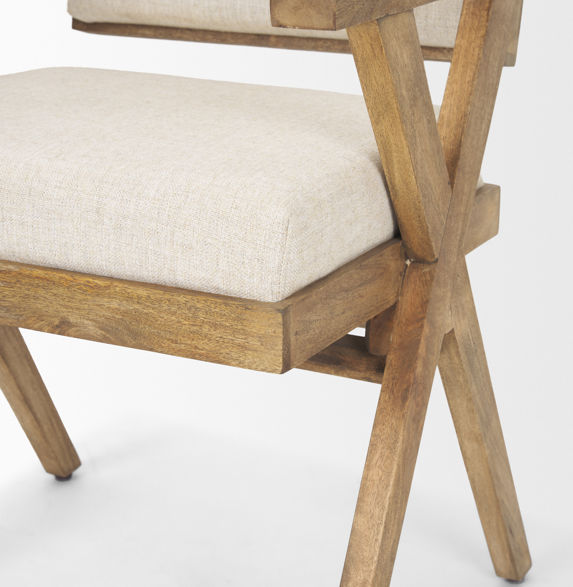 topanga i cream fabric wrap medium brown wooden frame dining chair