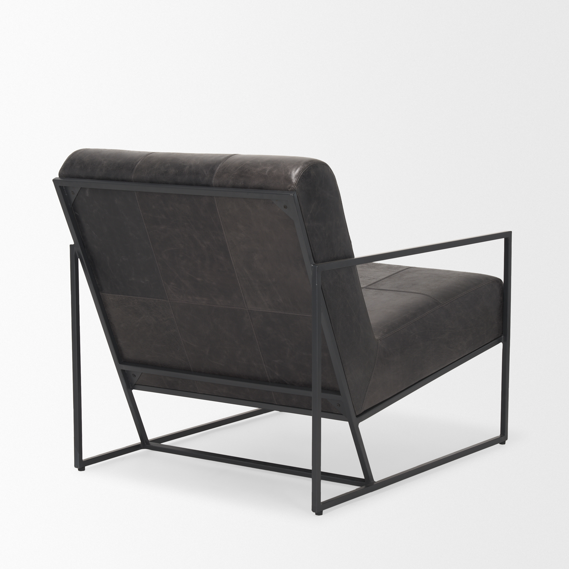 stratton gunmetal w/ genuine aged black leather upholstered accent chair