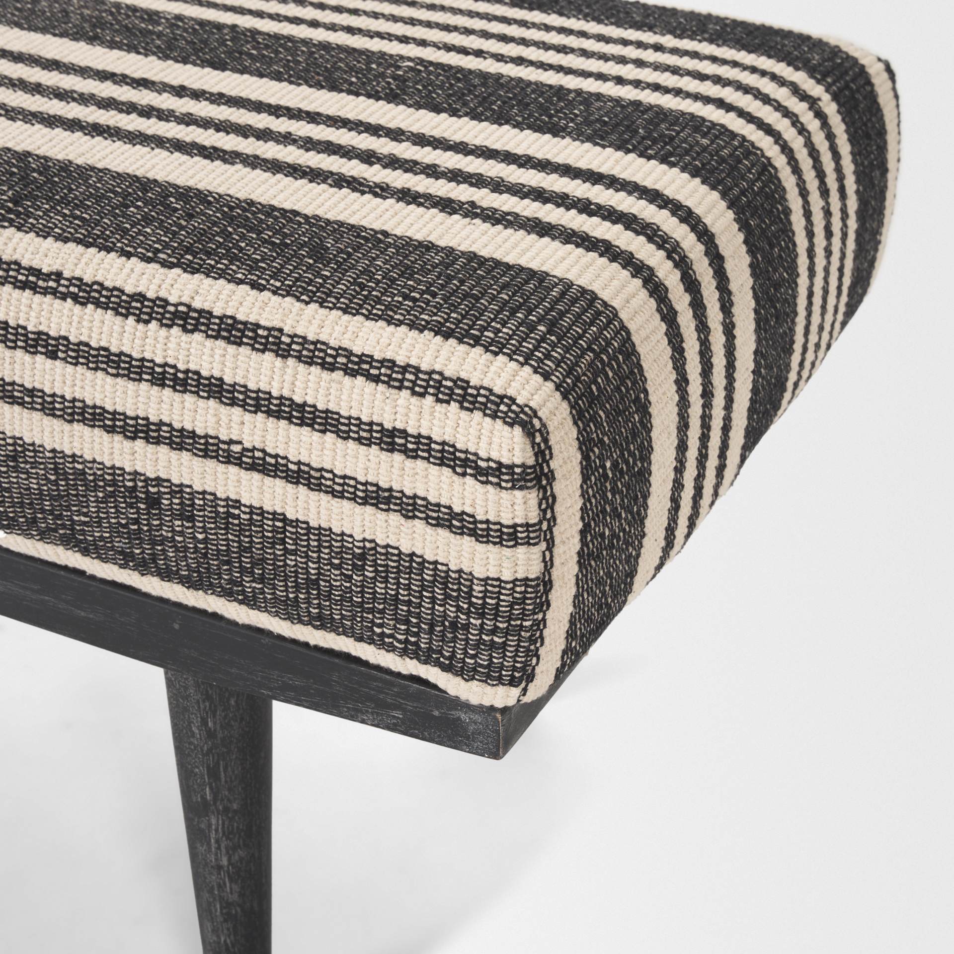 shae black wood w/ black and cream upholstered bench