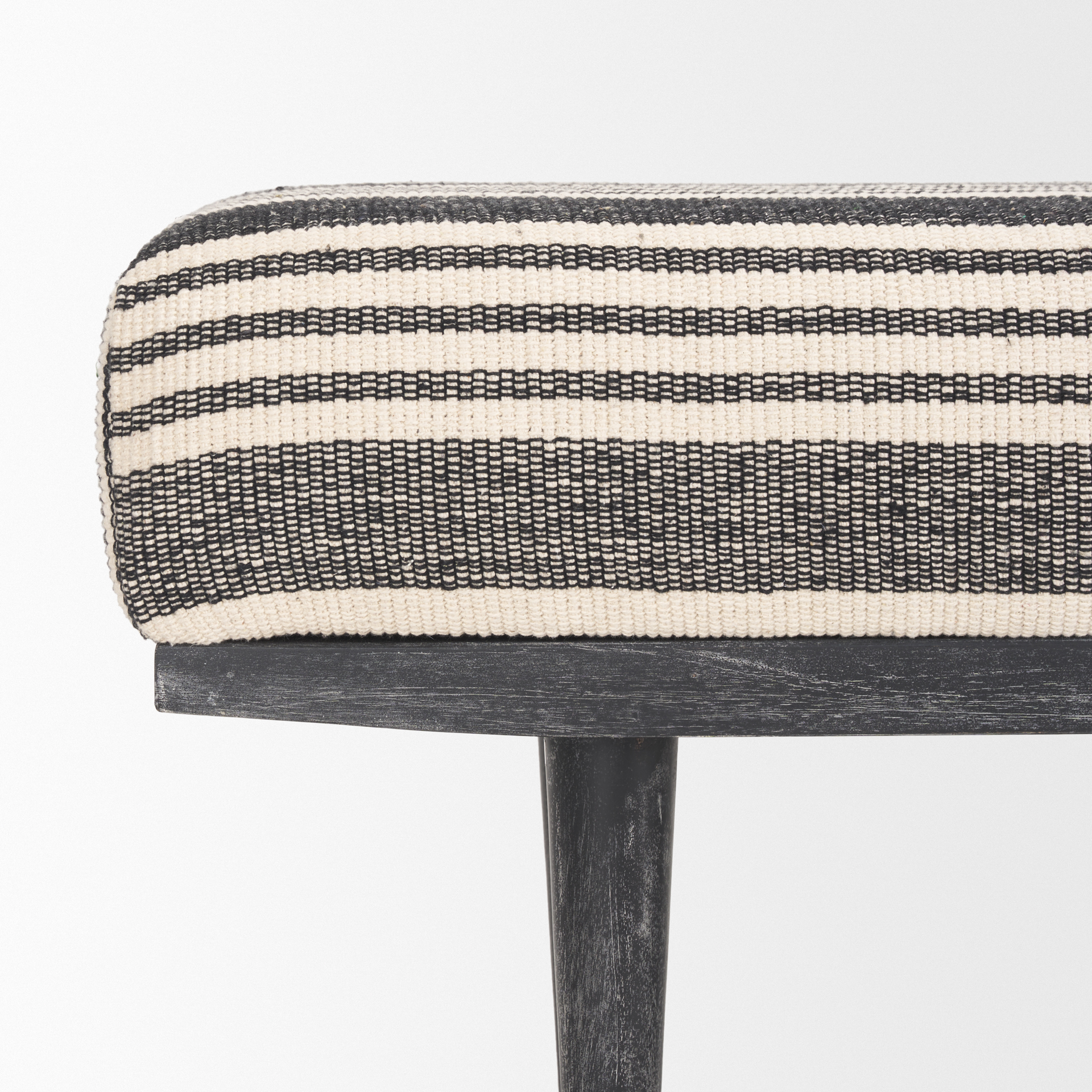 shae black wood w/ black and cream upholstered bench