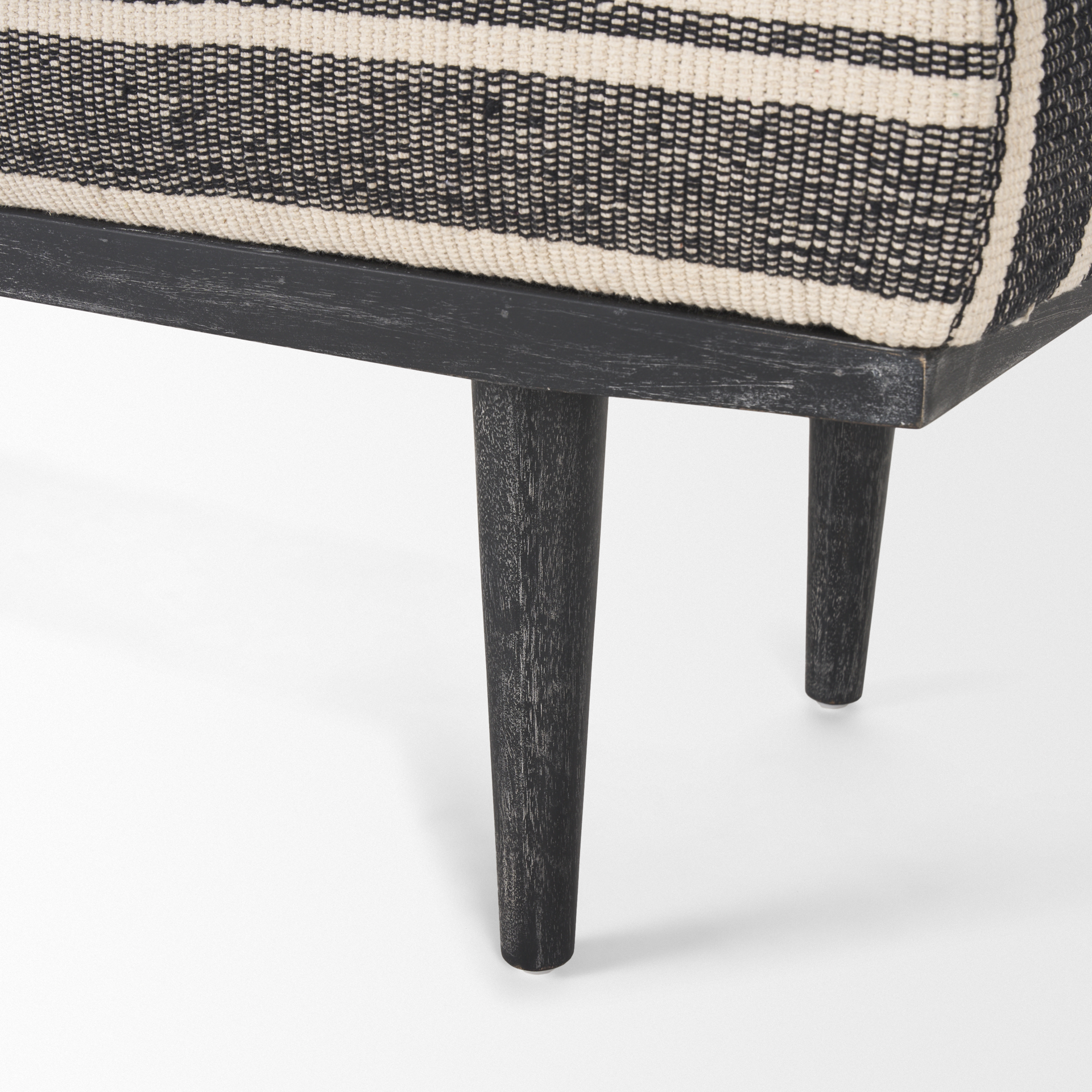 shae black wood w/ black and cream upholstered bench