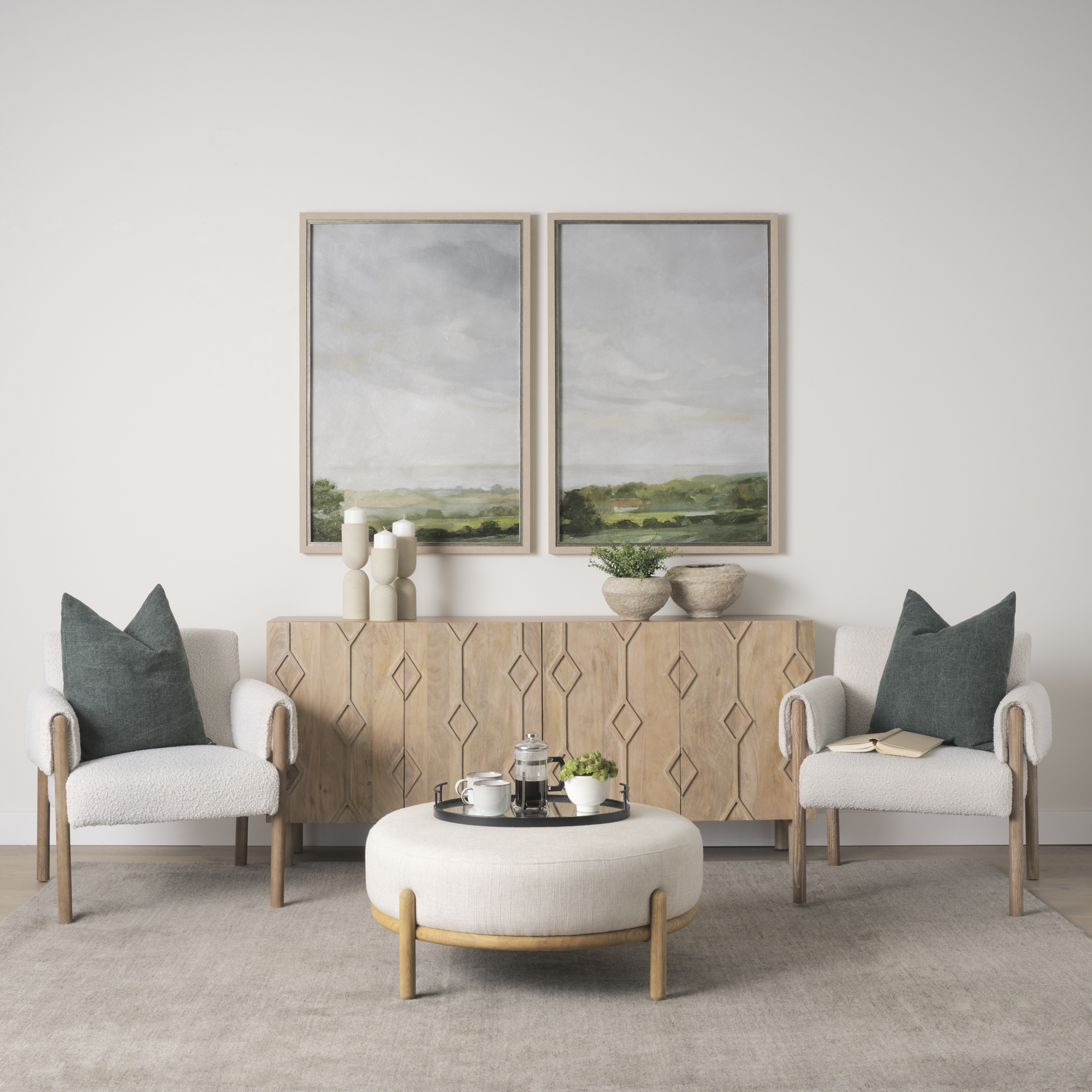 heera light brown diamond w/ shelf motif sideboard