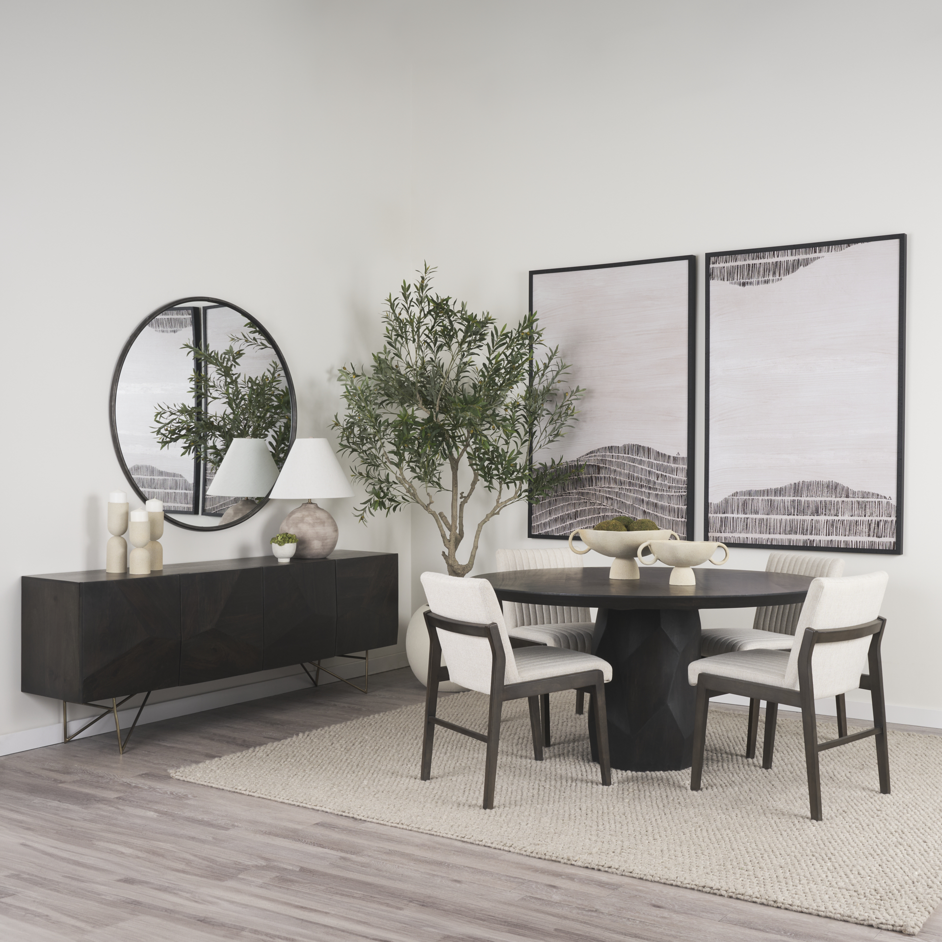tahoe cream upholstered and black-brown wood armless dining chair