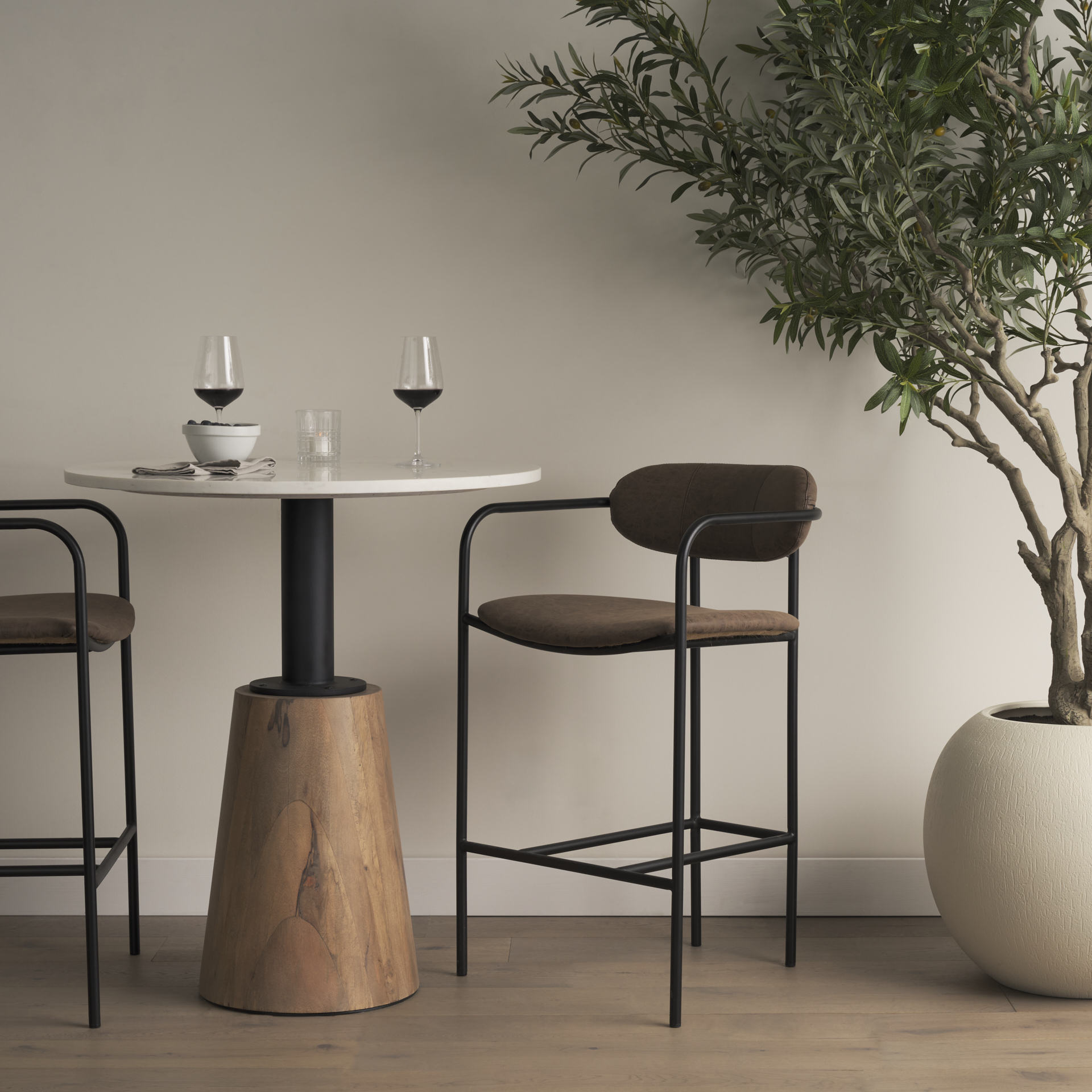 parker muted brown faux leather w/ black metal counter stool