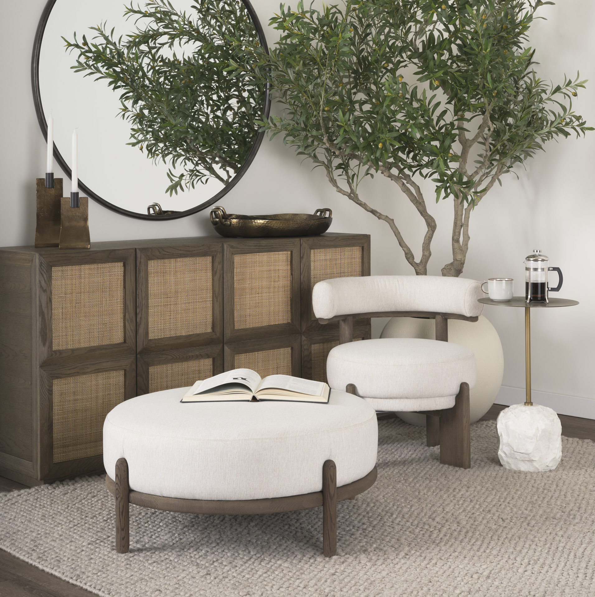 souvik dark brown wood w/ oatmeal fabric accent chair