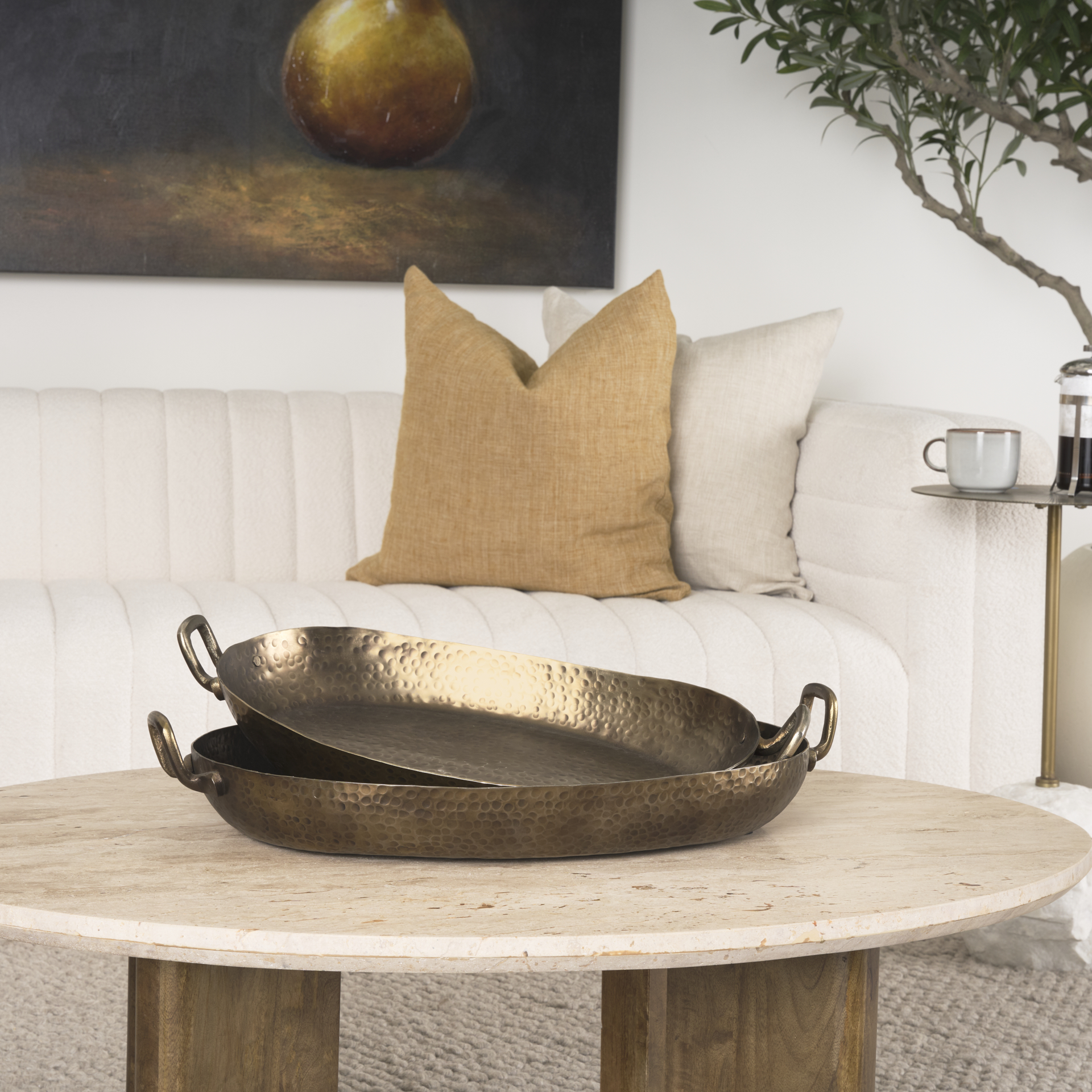pama hammered gold metal decorative trays (set of 2)