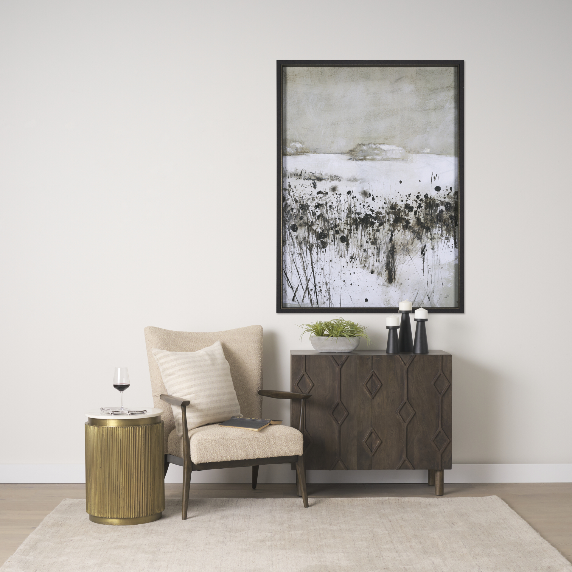 satima white marble w/ gold metal round fluted accent table