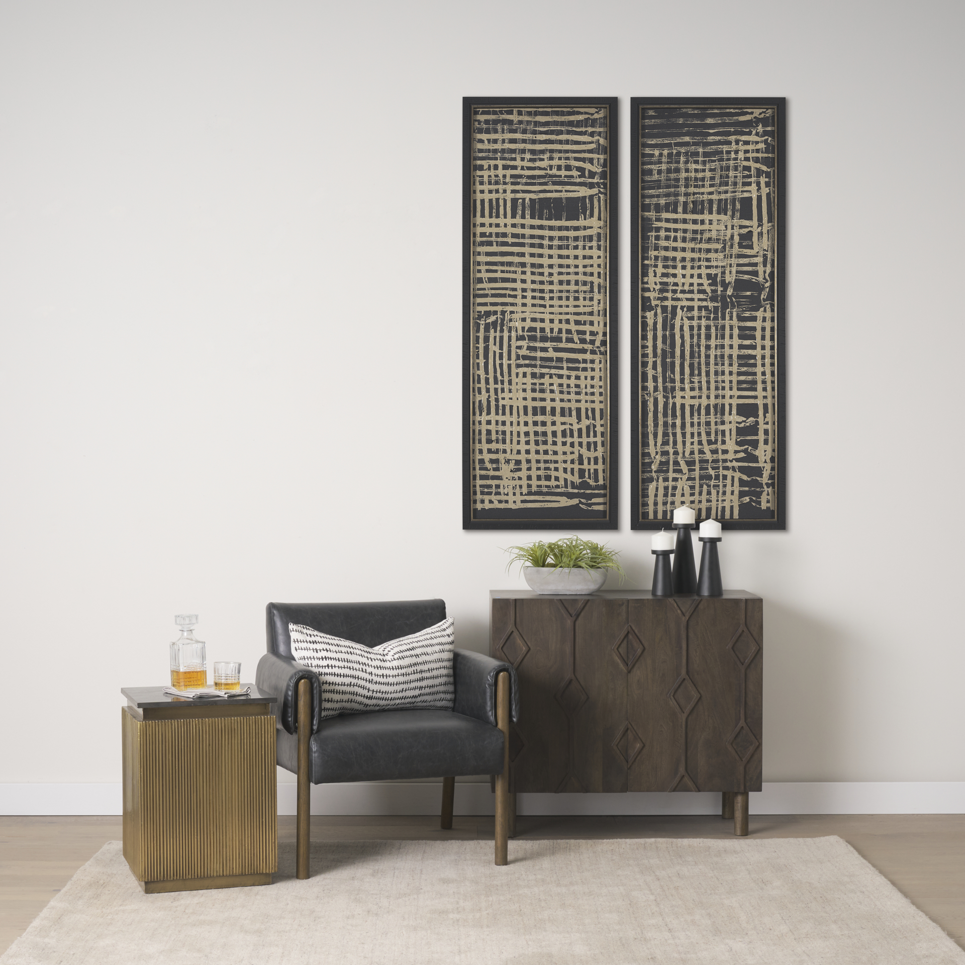 satima black marble w/ gold metal square fluted accent table