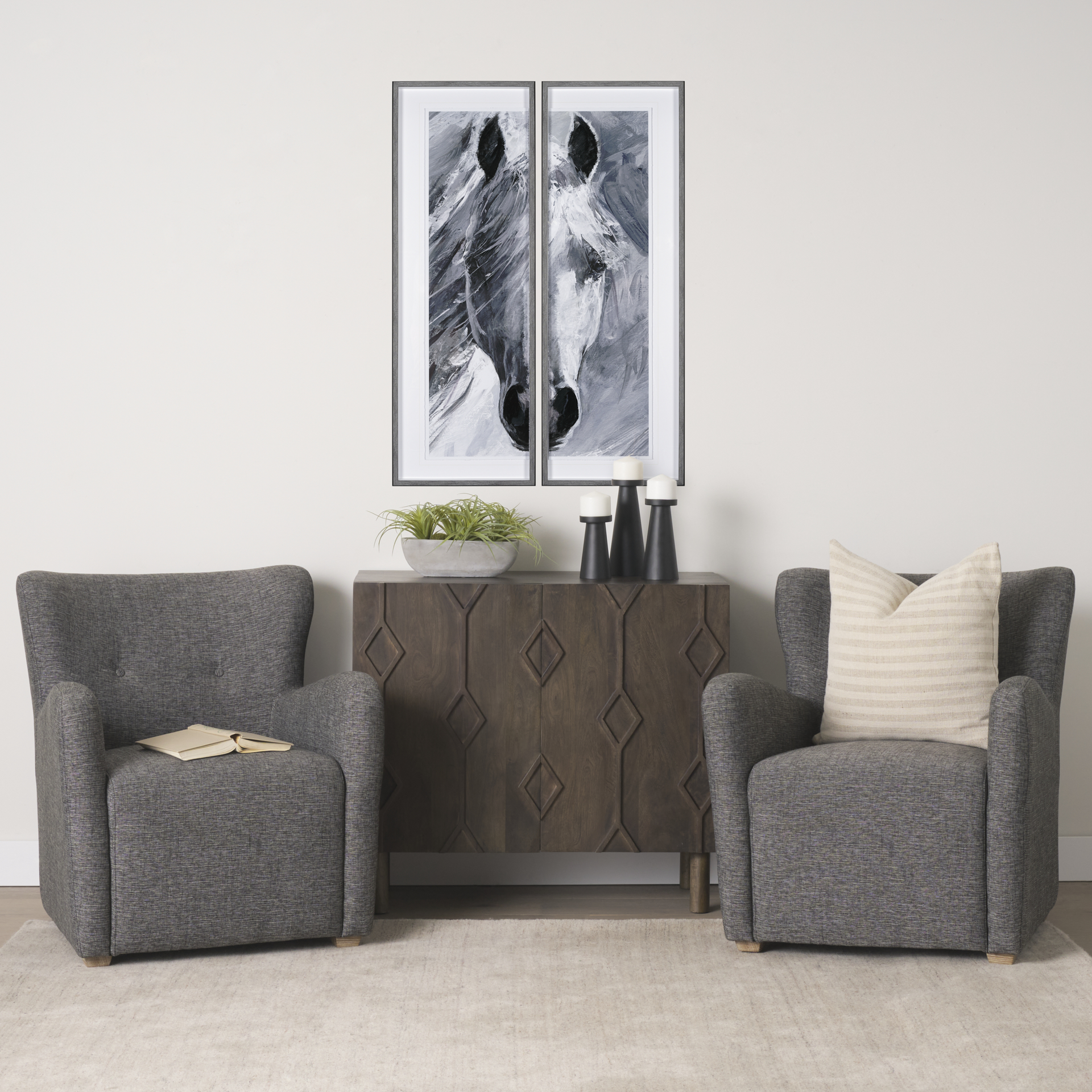 dunstan accent chair upholstered gray twill fabric and medium brown wood feet