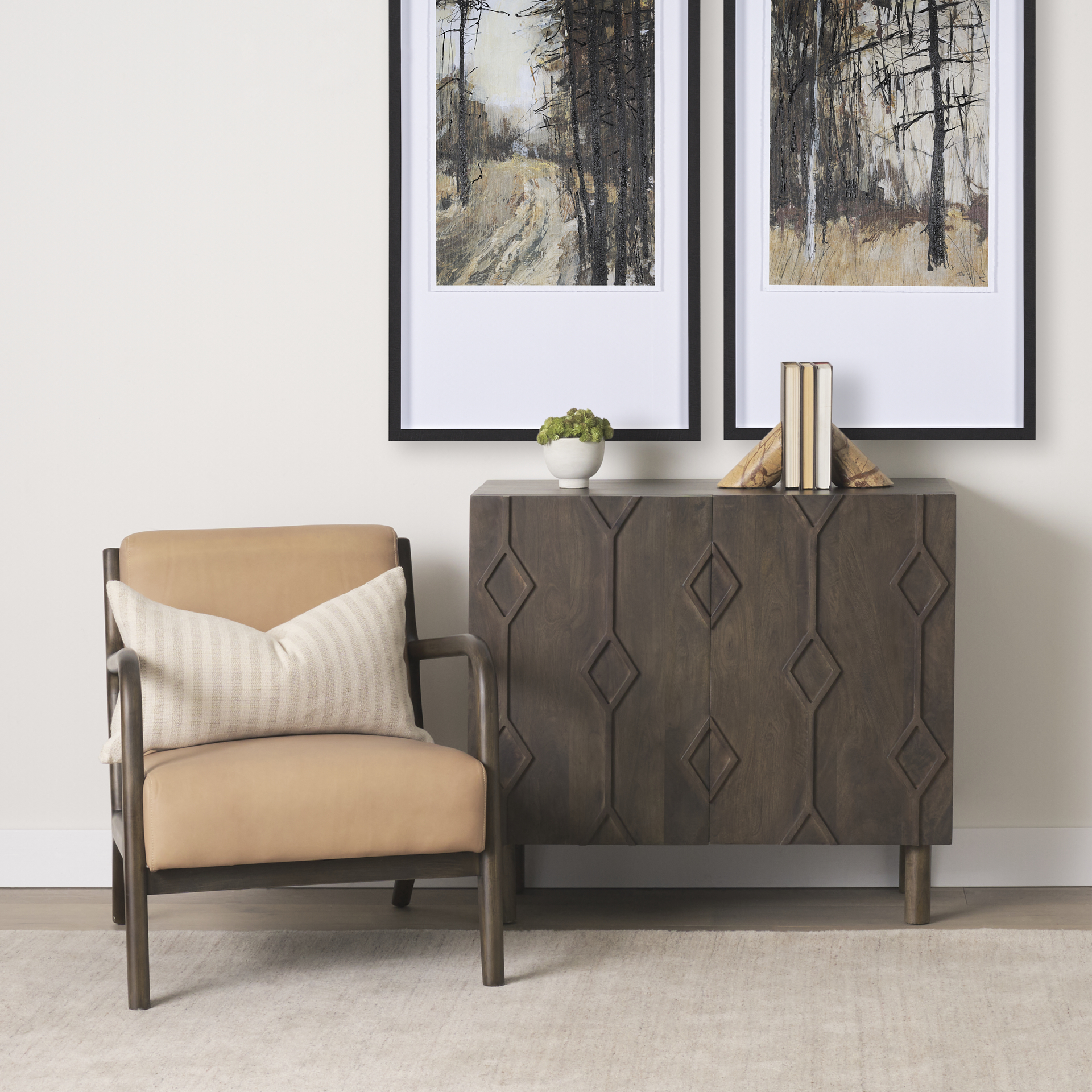 heera dark brown diamond motif w/ shelf accent cabinet
