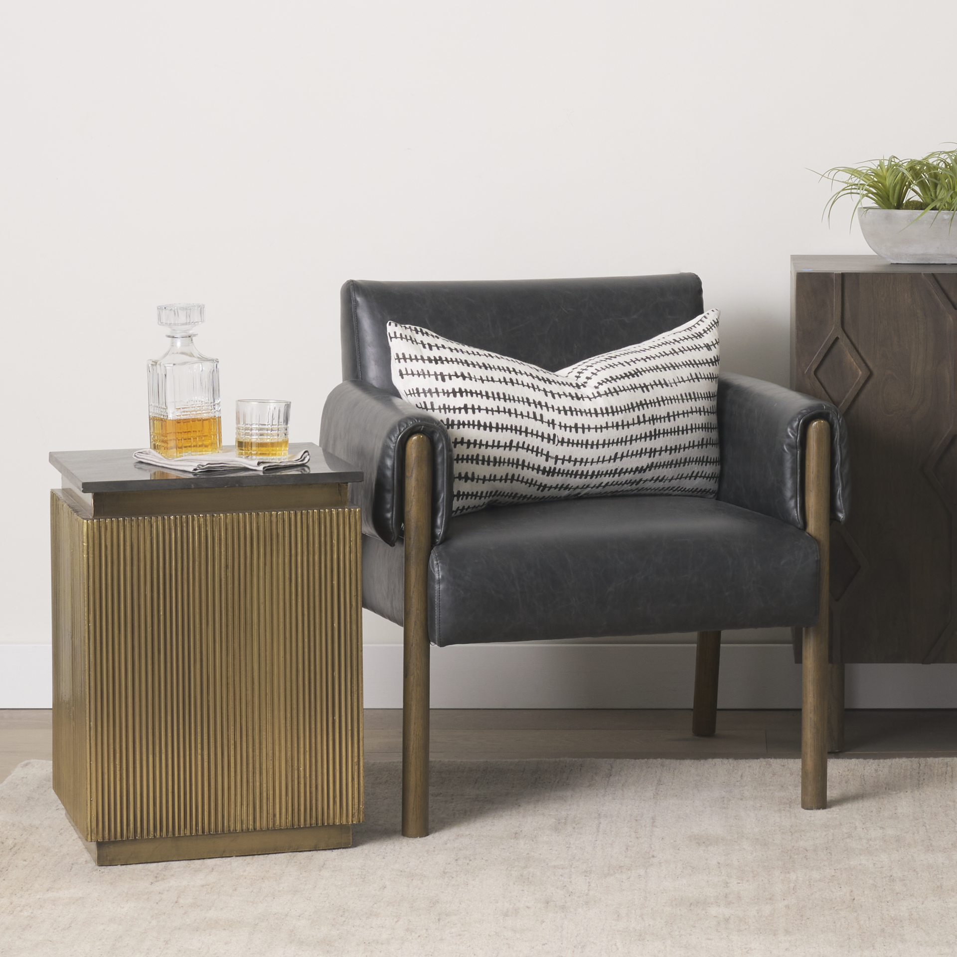 satima black marble w/ gold metal square fluted accent table