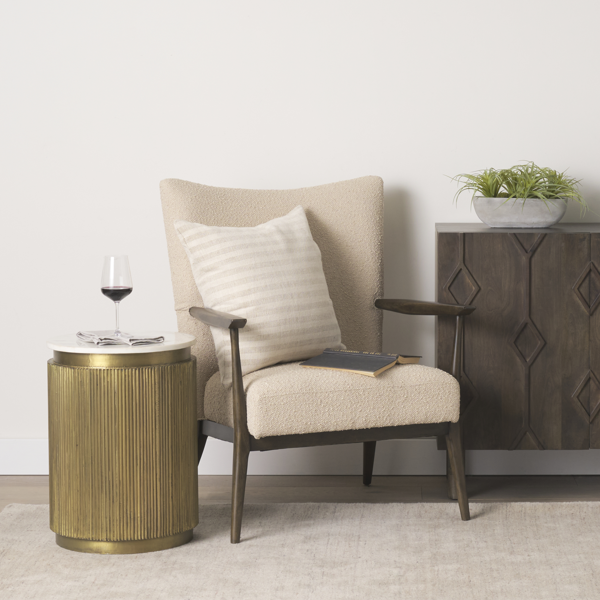 satima white marble w/ gold metal round fluted accent table