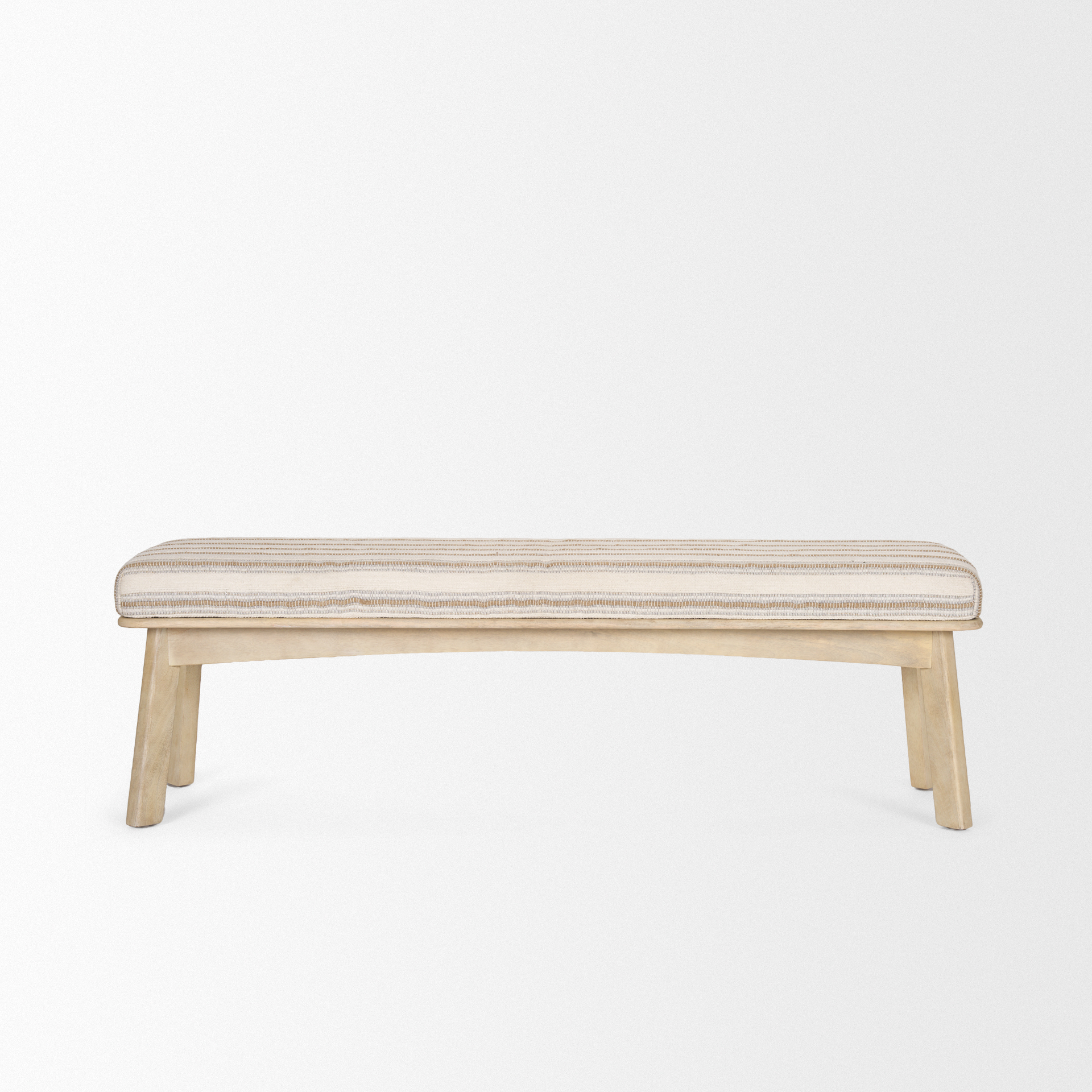taimo white washed light brown wood w/ striped fabric seat bench