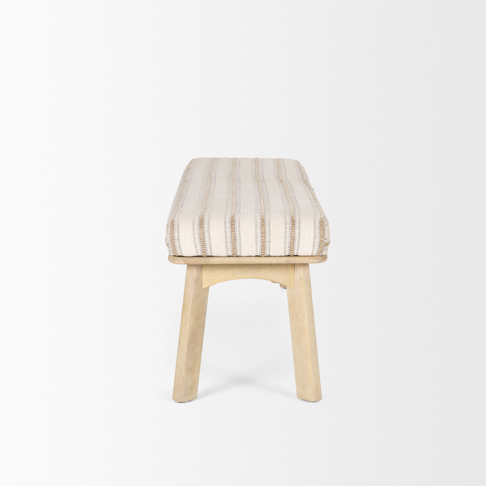 taimo white washed light brown wood w/ striped fabric seat bench
