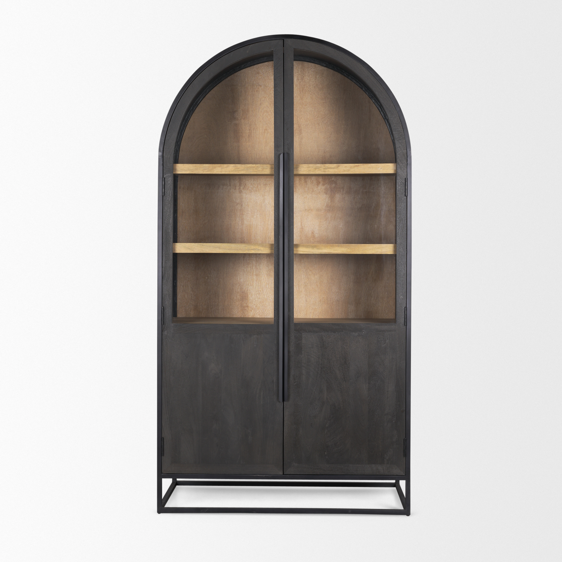 sloan 80.5h black wood w/black metal frame arched cabinet
