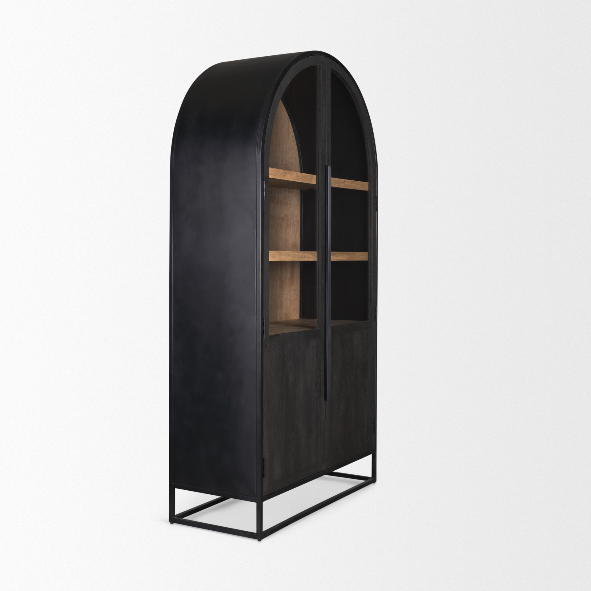 sloan 80.5h black wood w/black metal frame arched cabinet