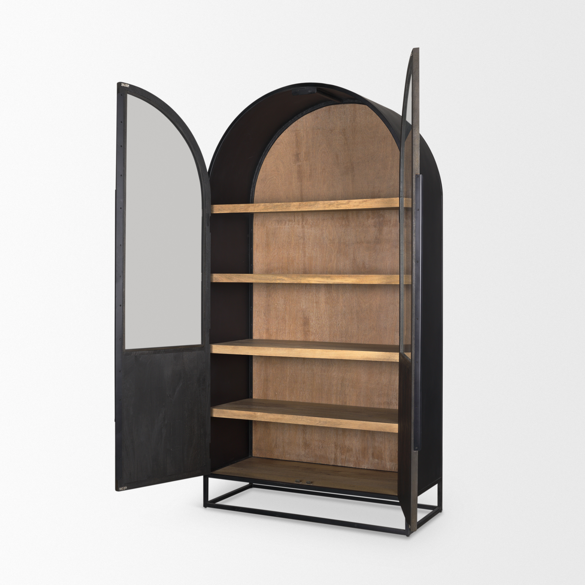 sloan 80.5h black wood w/black metal frame arched cabinet