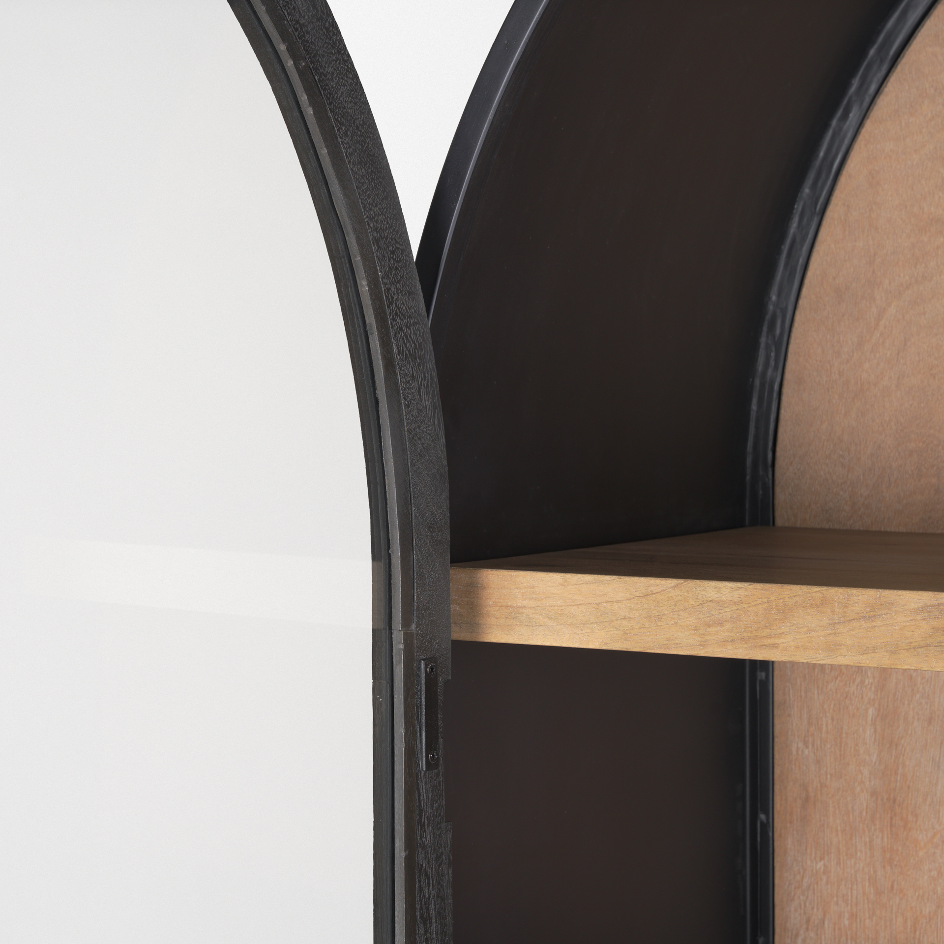 sloan 80.5h black wood w/black metal frame arched cabinet
