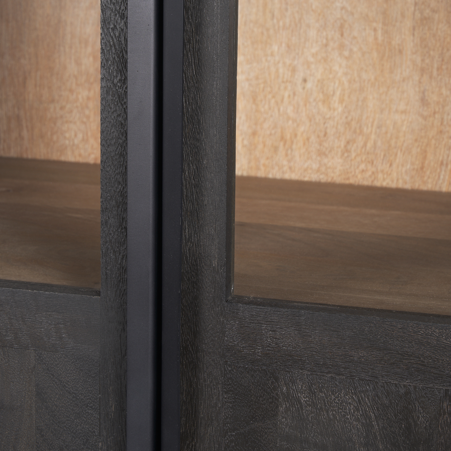 sloan 80.5h black wood w/black metal frame arched cabinet