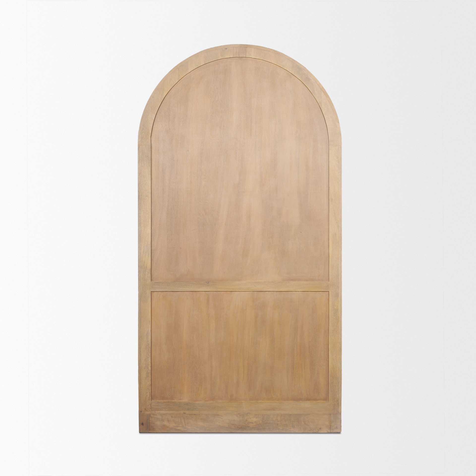 suri light brown wood w/glass doors arched curio cabinet