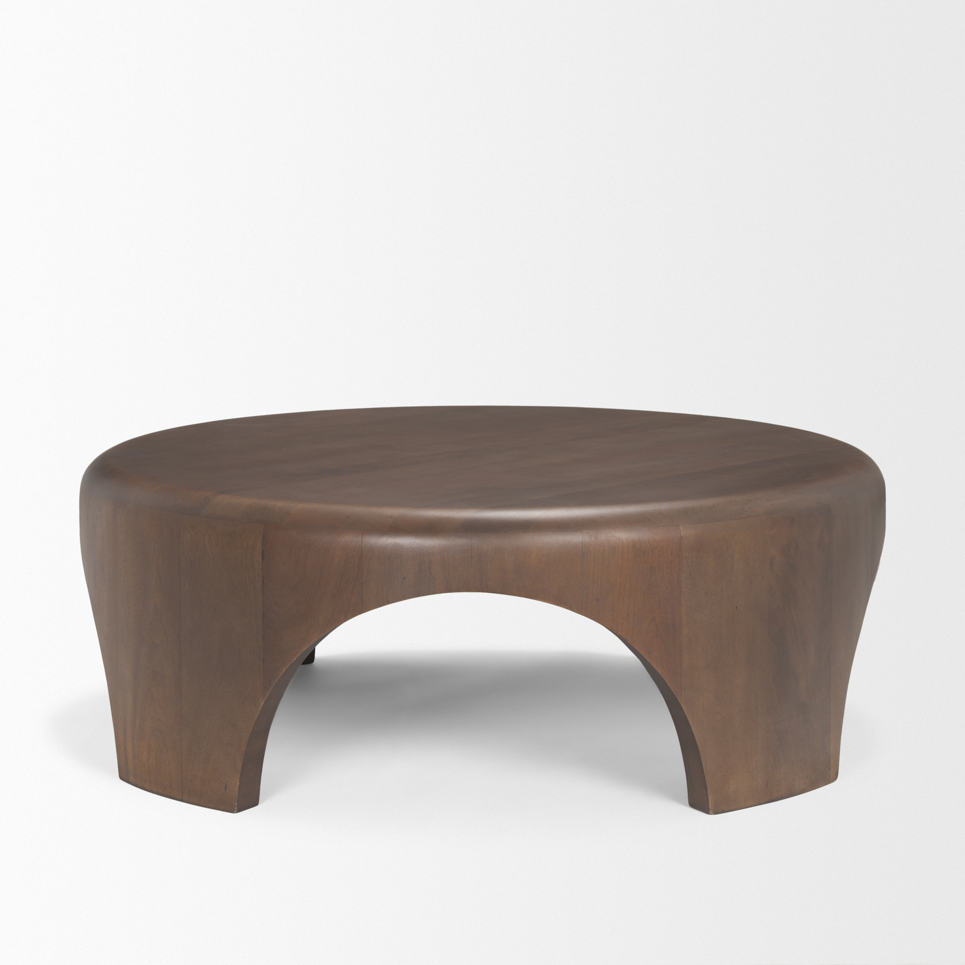 shima round dark brown wood w/arched legs coffee table