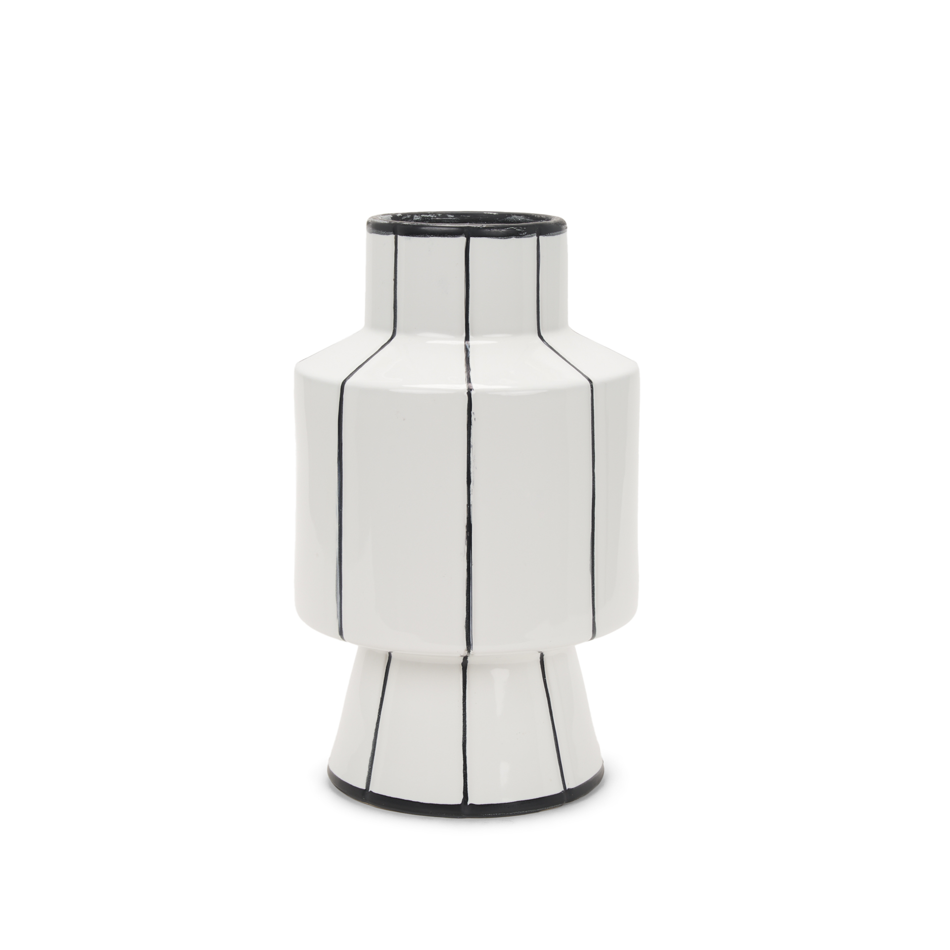 dinah small white w/ black stripes ceramic vase