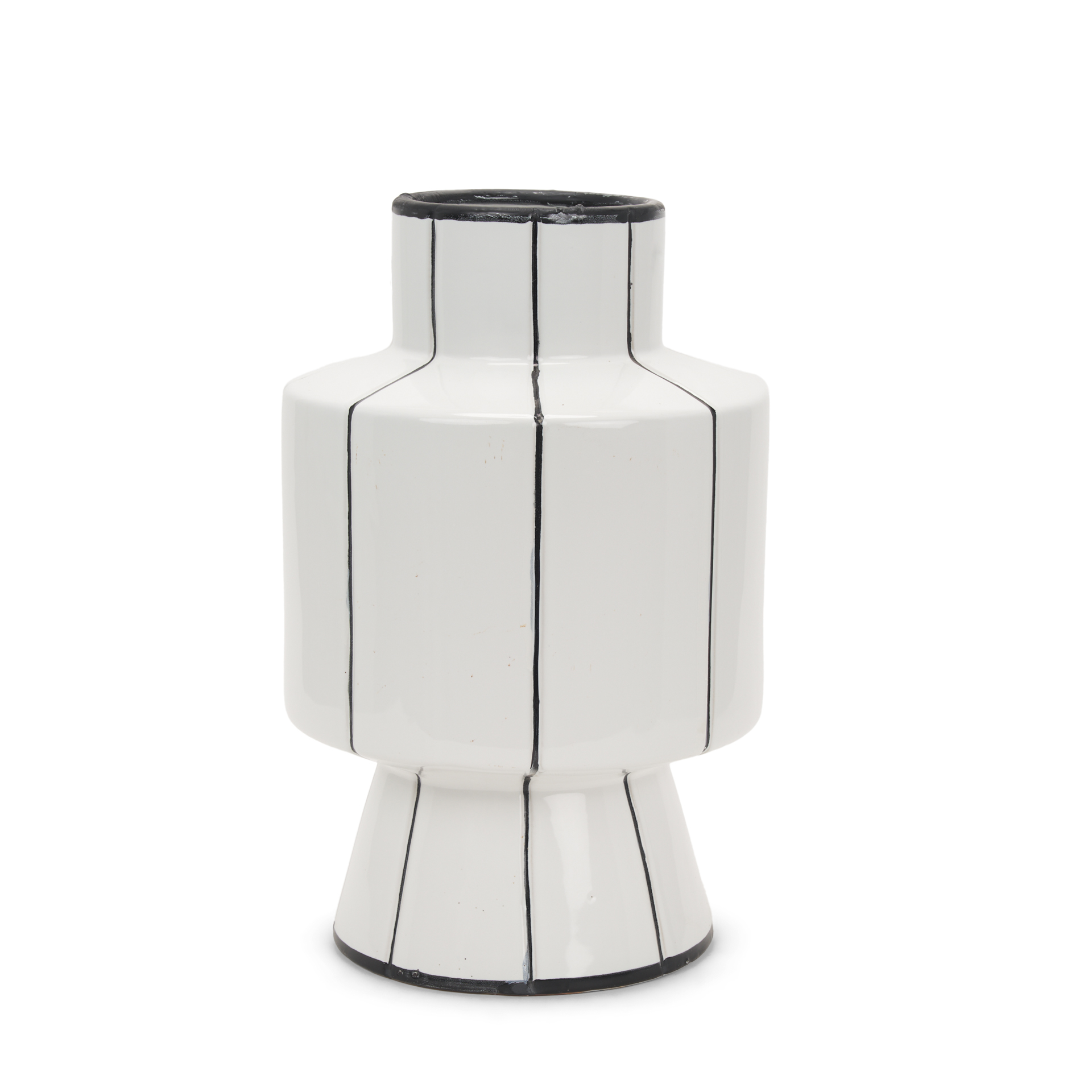 dinah large white w/ black stripes ceramic vase