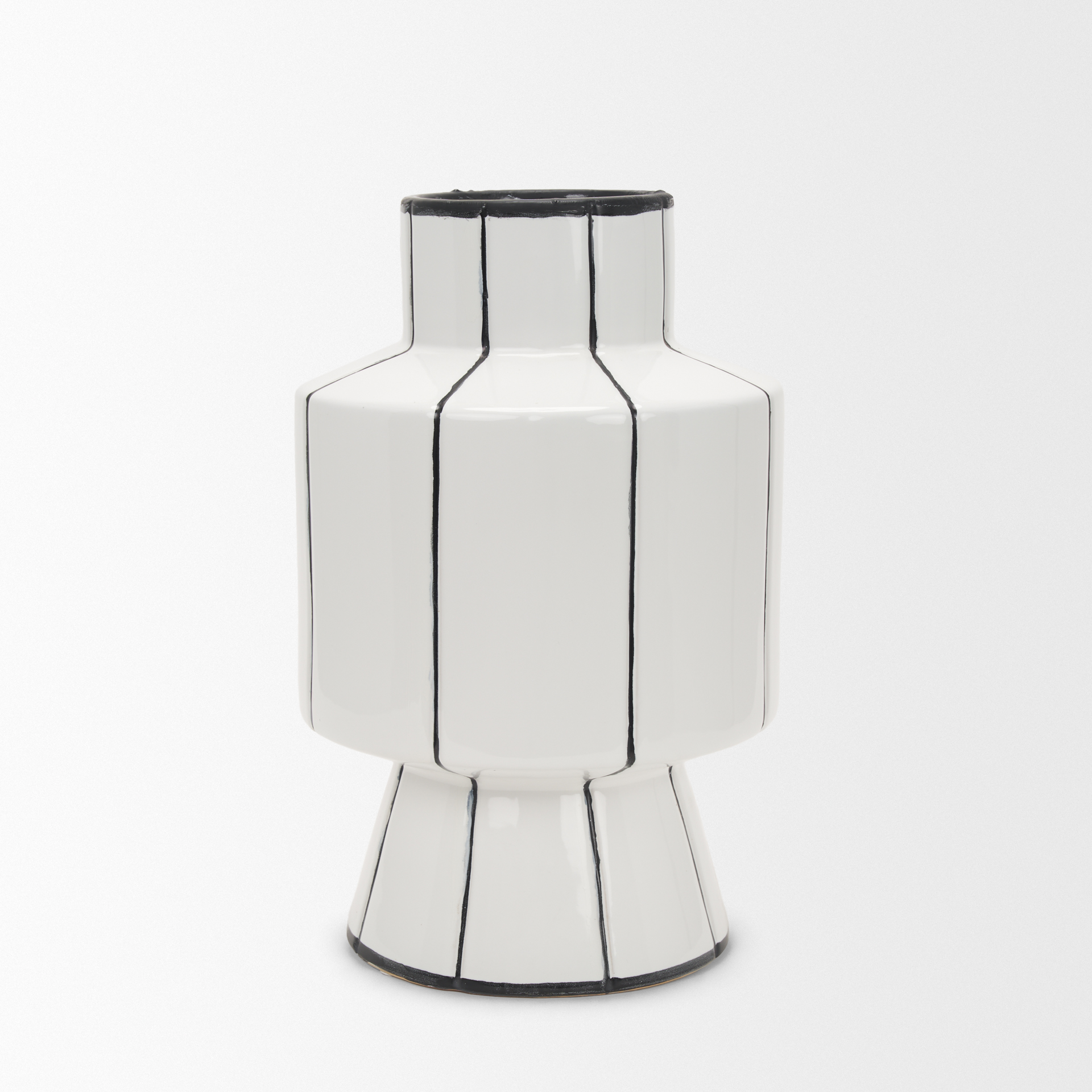 dinah large white w/ black stripes ceramic vase