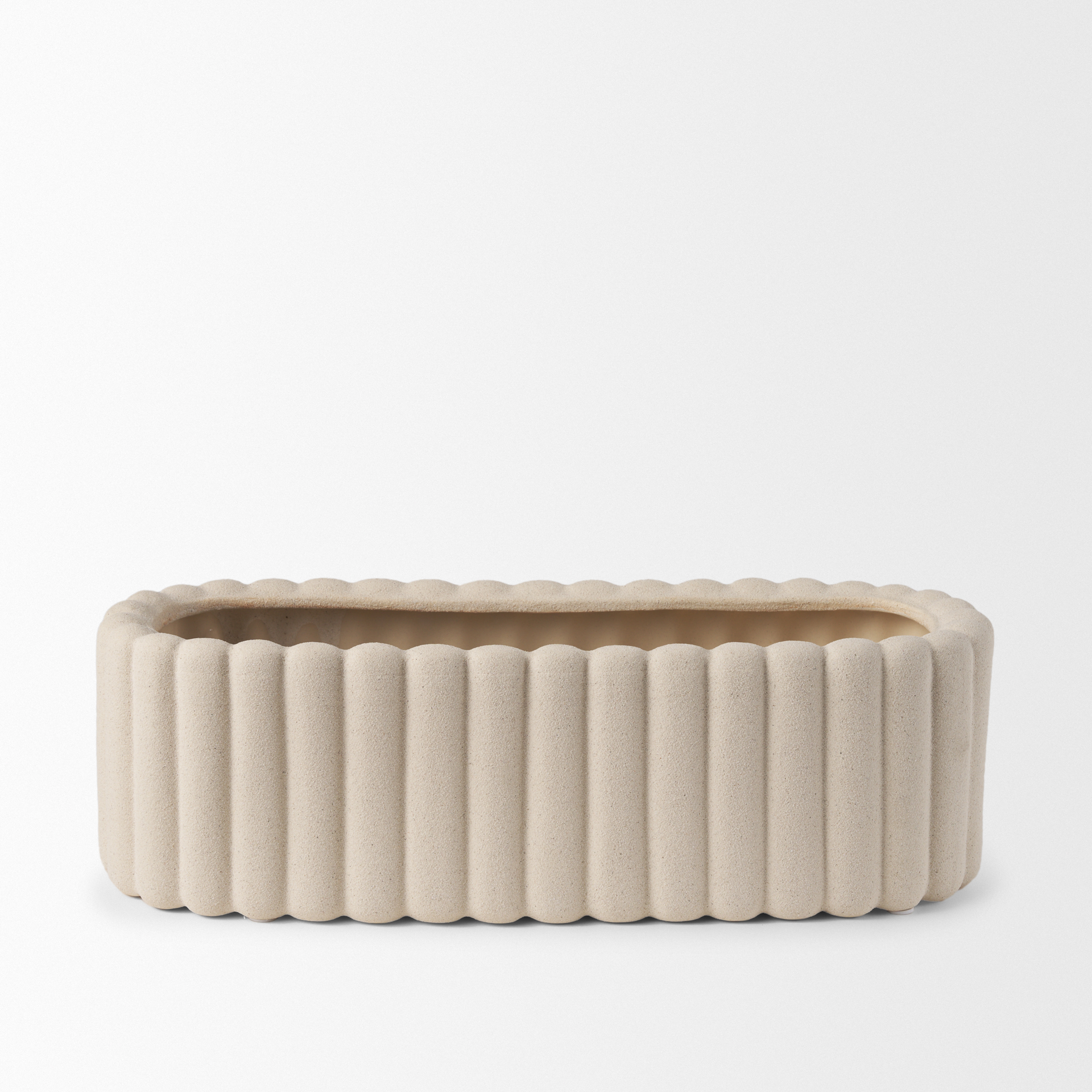 mira wide textured blush beige fluted ceramic vase