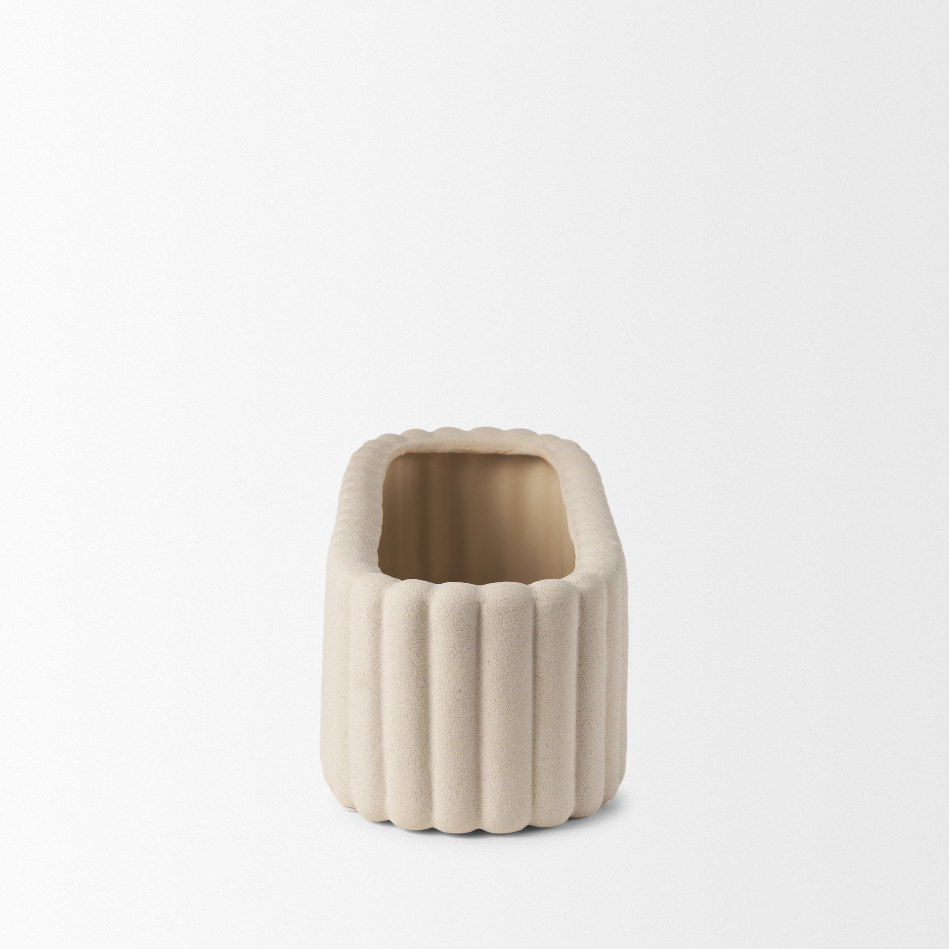mira wide textured blush beige fluted ceramic vase