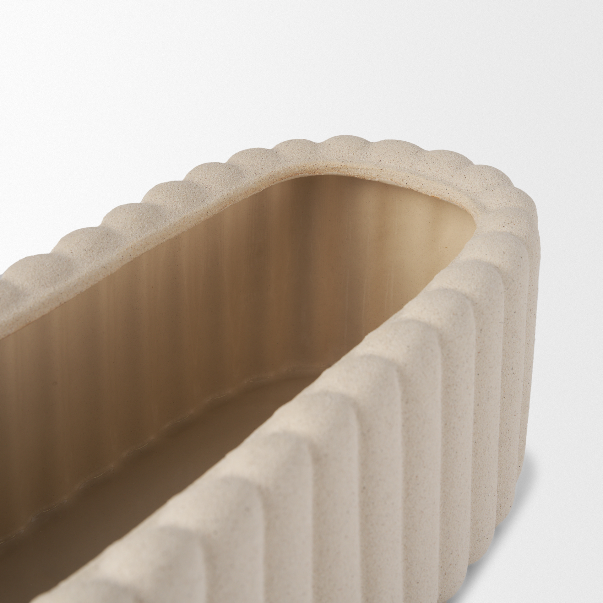 mira wide textured blush beige fluted ceramic vase