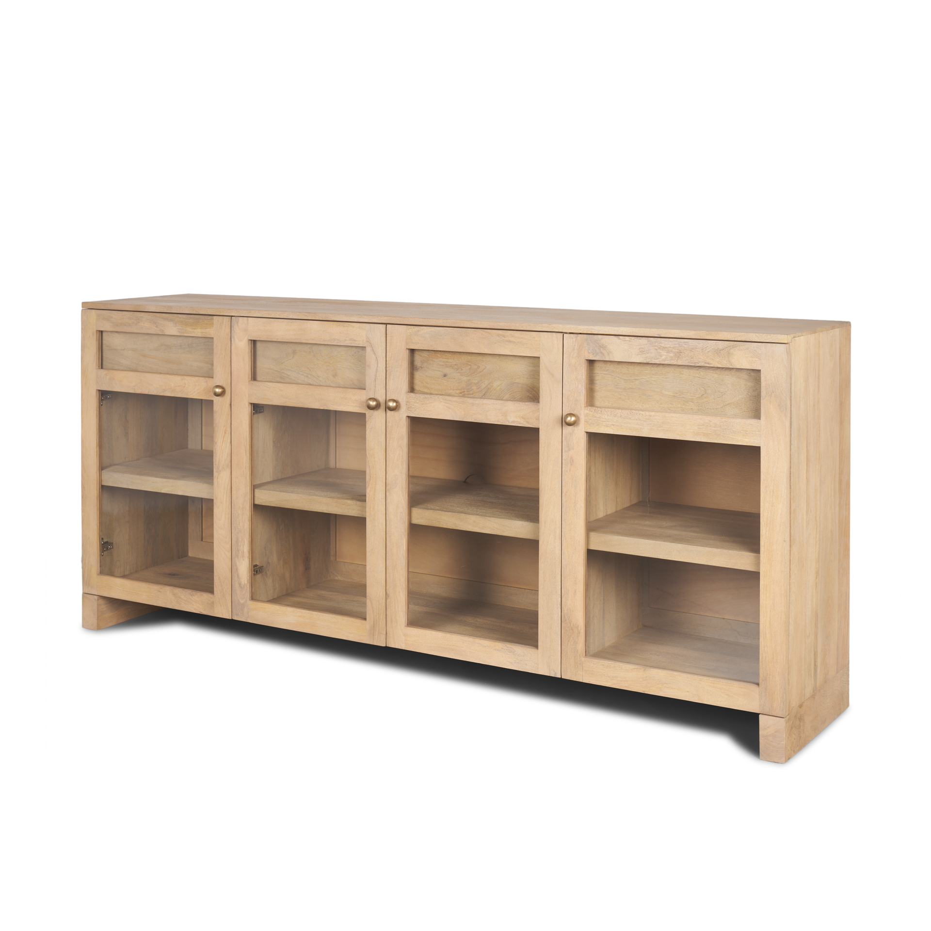 suri light brown wood w/ glass doors sideboard