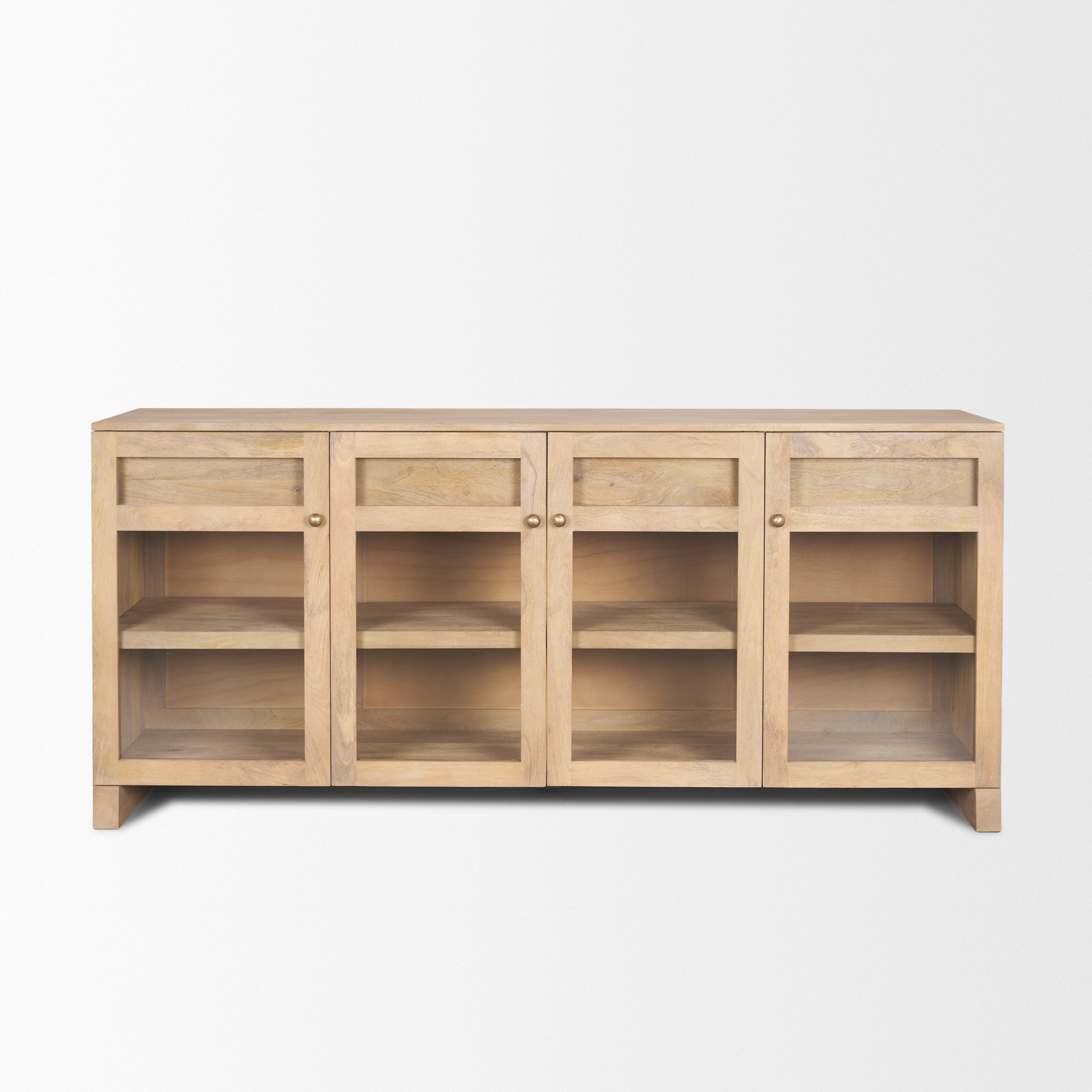 suri light brown wood w/ glass doors sideboard