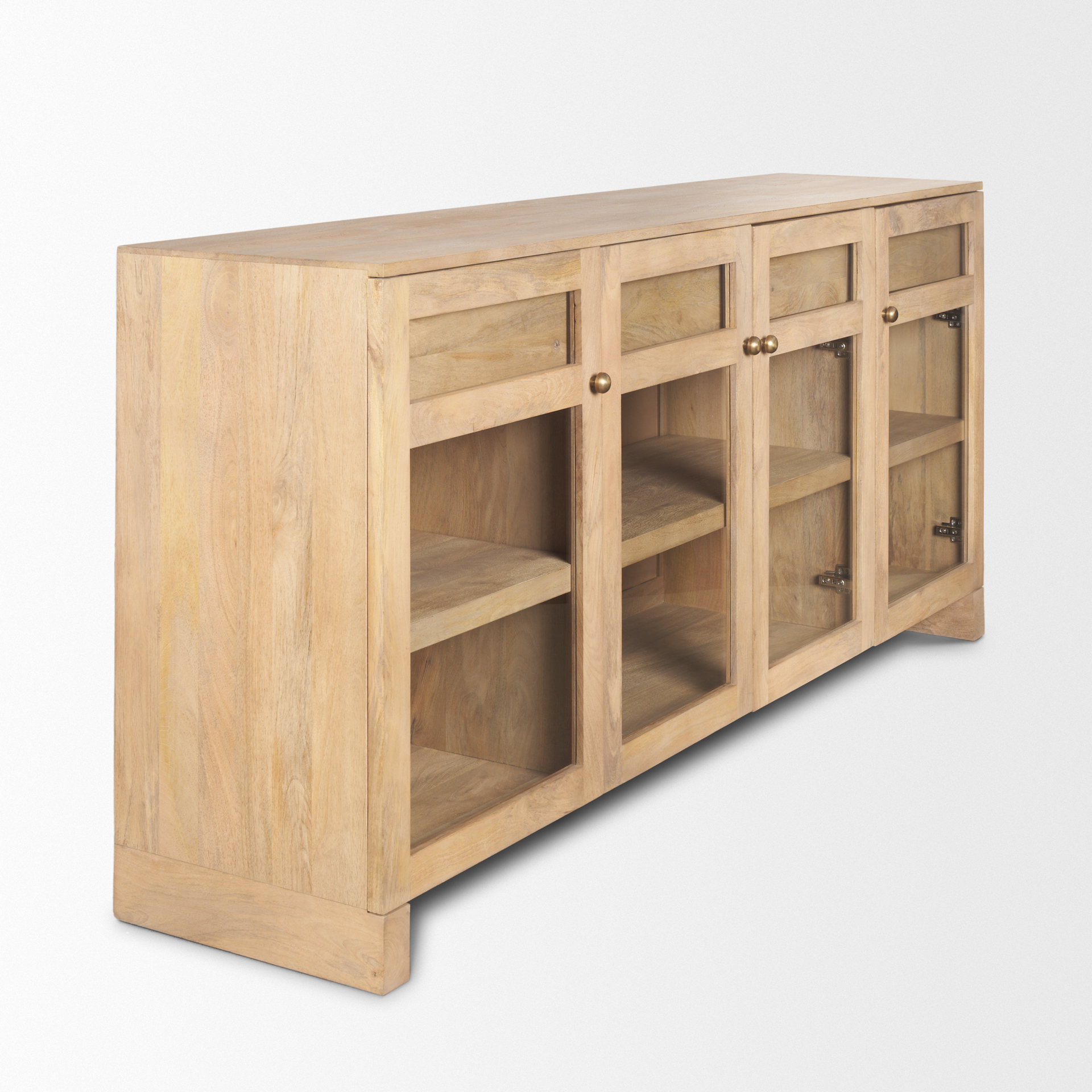 suri light brown wood w/ glass doors sideboard
