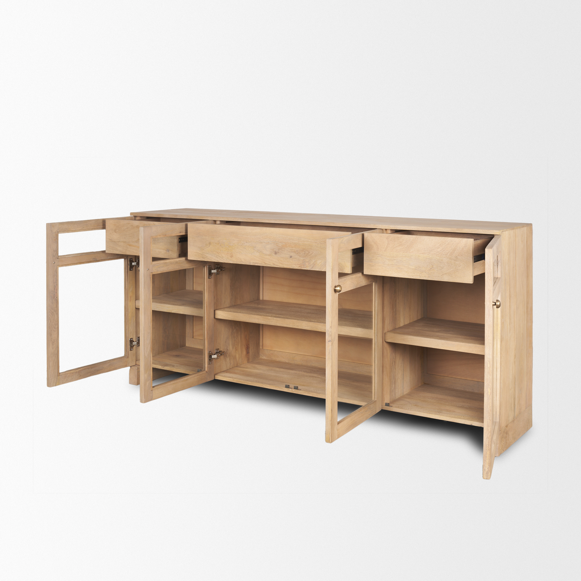 suri light brown wood w/ glass doors sideboard