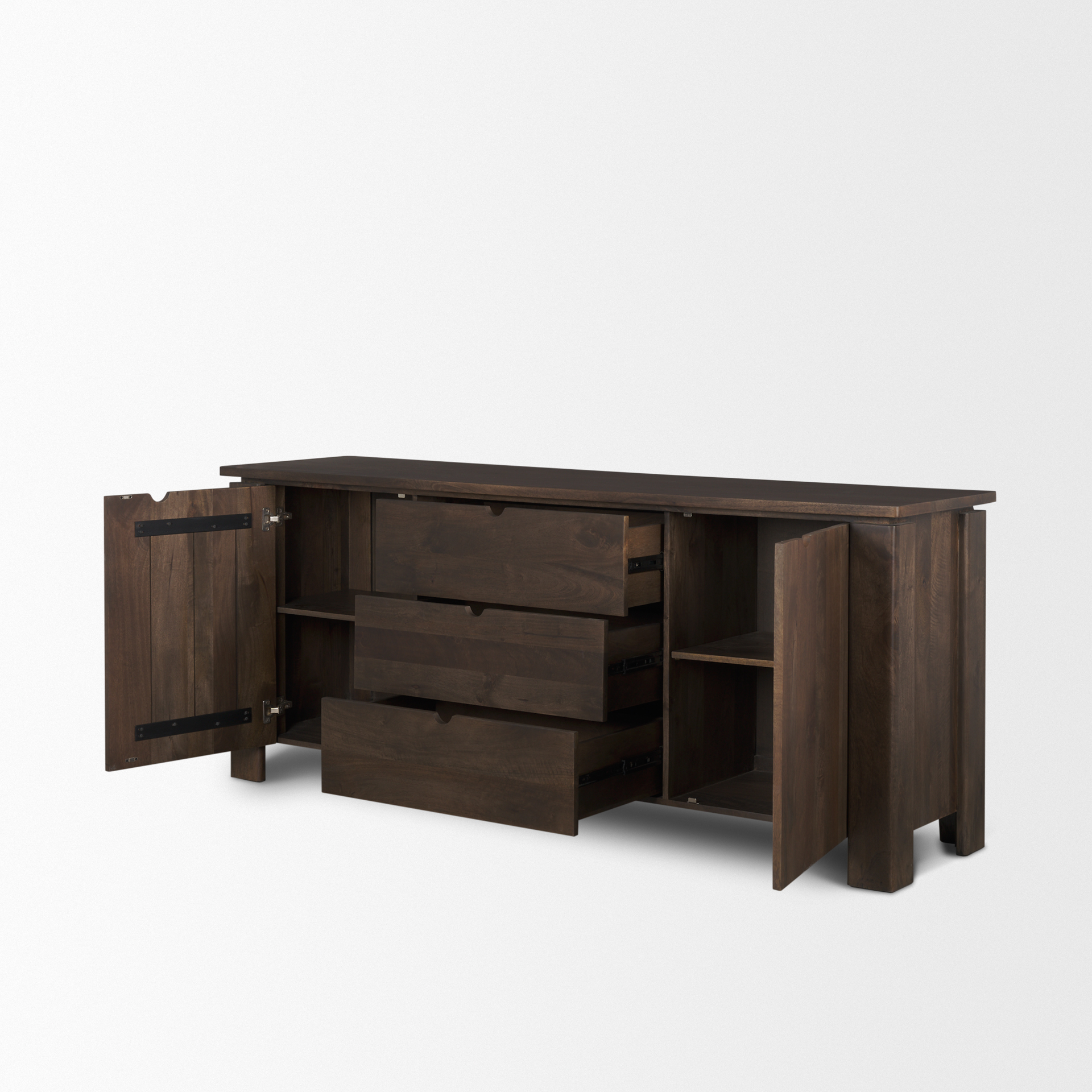 wallen 2 door solid dark brown wood w/ 3 drawers sideboard