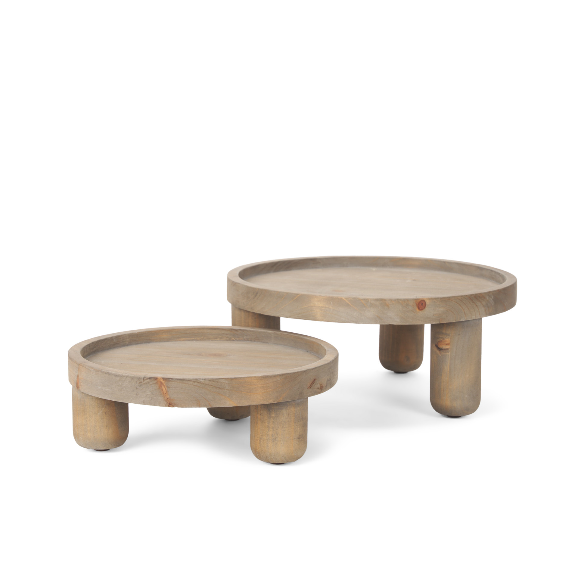 virve round light brown wood w/ gray wash wooden trays