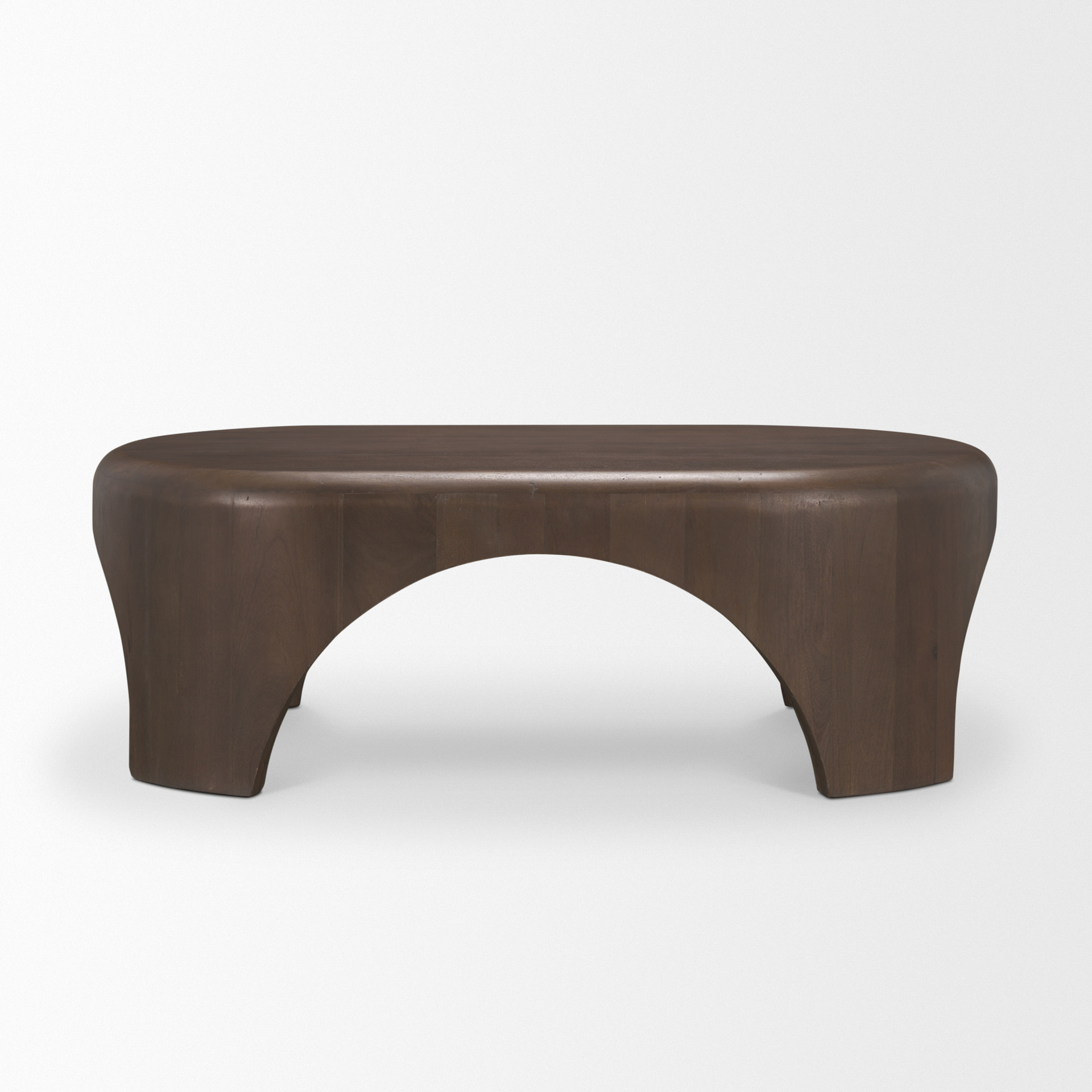 shima oval dark brown wood w/ arched legs coffee table