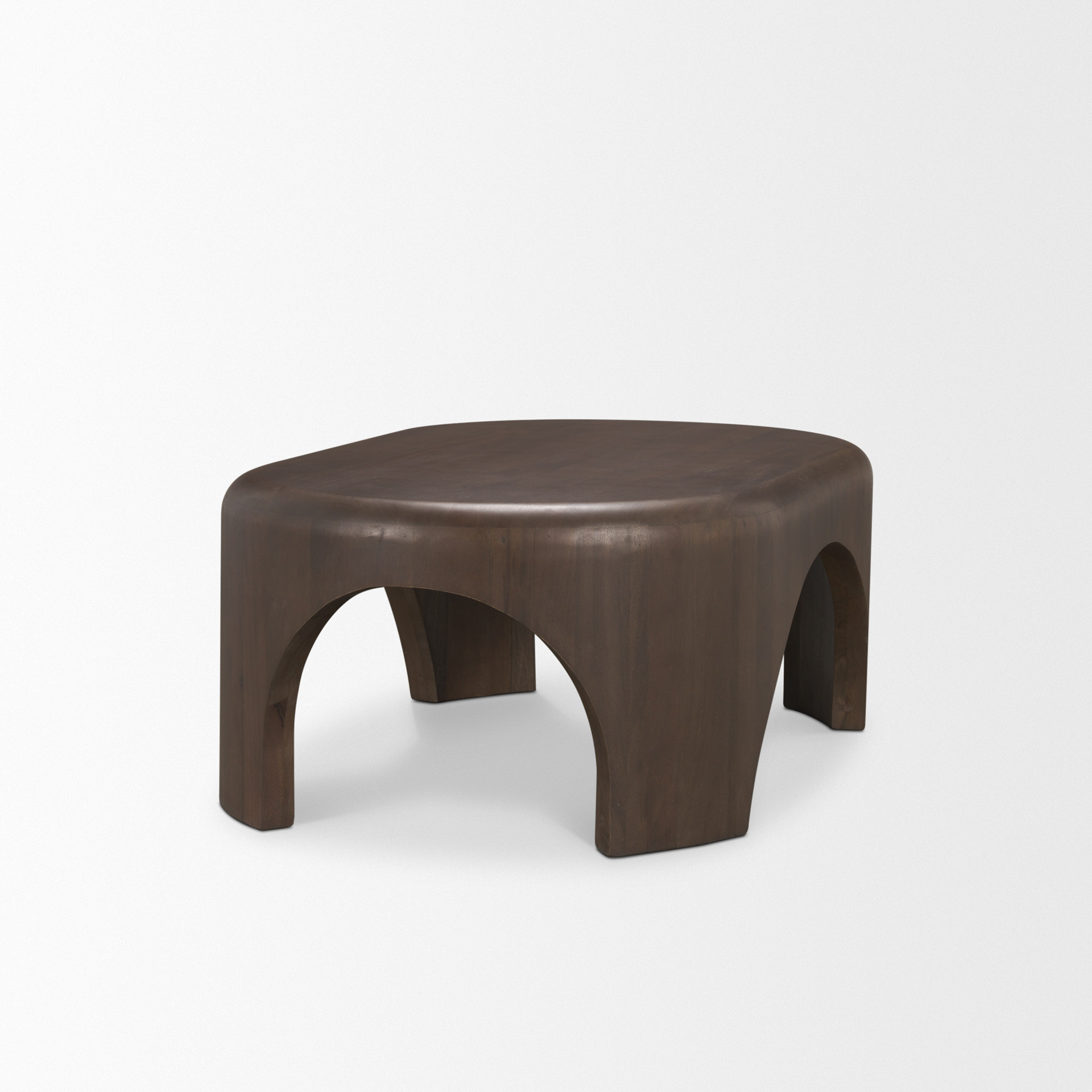 shima oval dark brown wood w/ arched legs coffee table