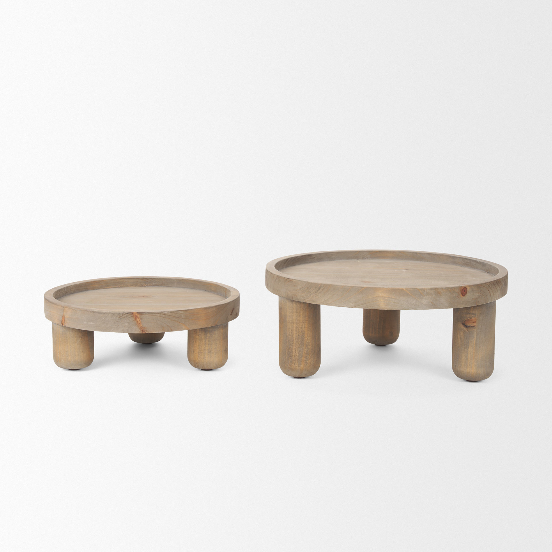 virve round light brown wood w/ gray wash wooden trays